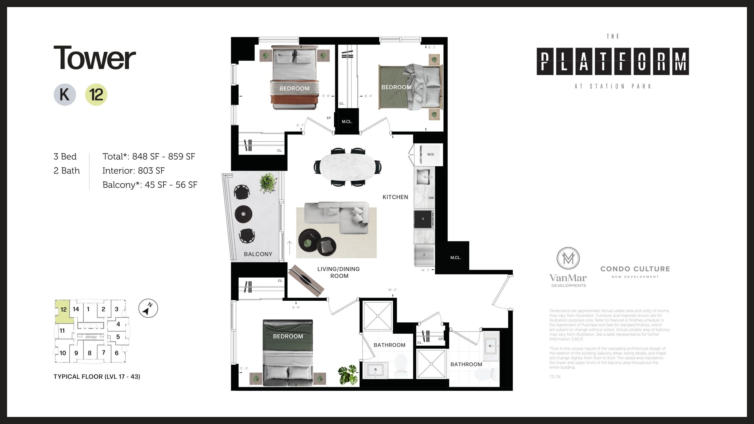 K12 Floor Plan at The Platform at Station Park Condos - 803 sq.ft