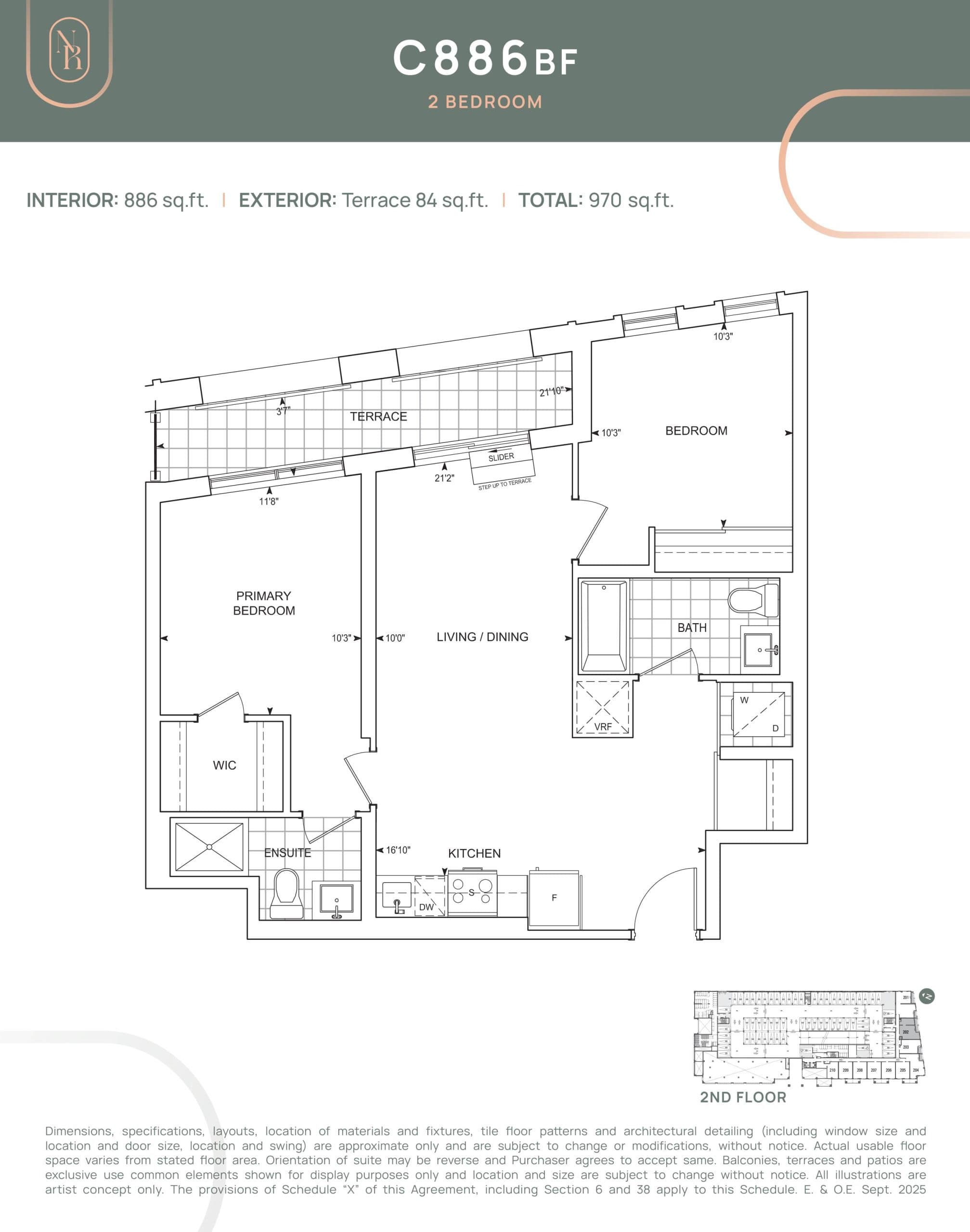 C886 BF (Terrace) Floor Plan at Noble Residences - 886 sq.ft