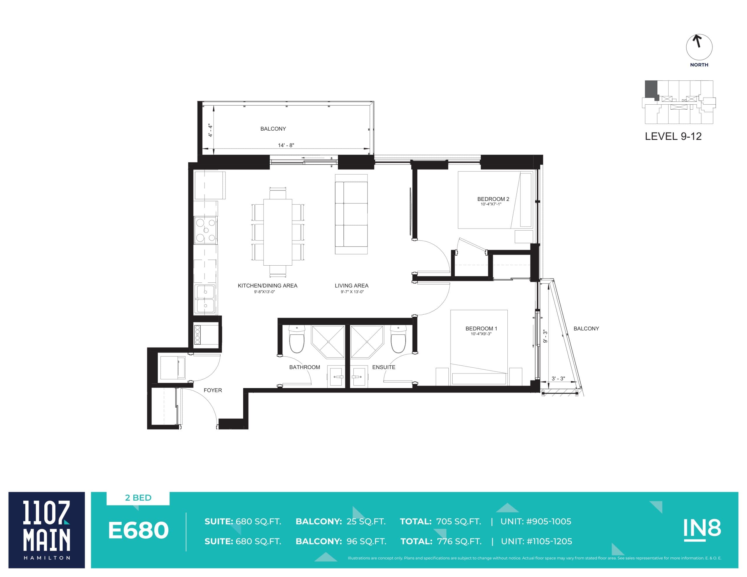 E680 Floor Plan at 1107 Main Condos - 680 sq.ft