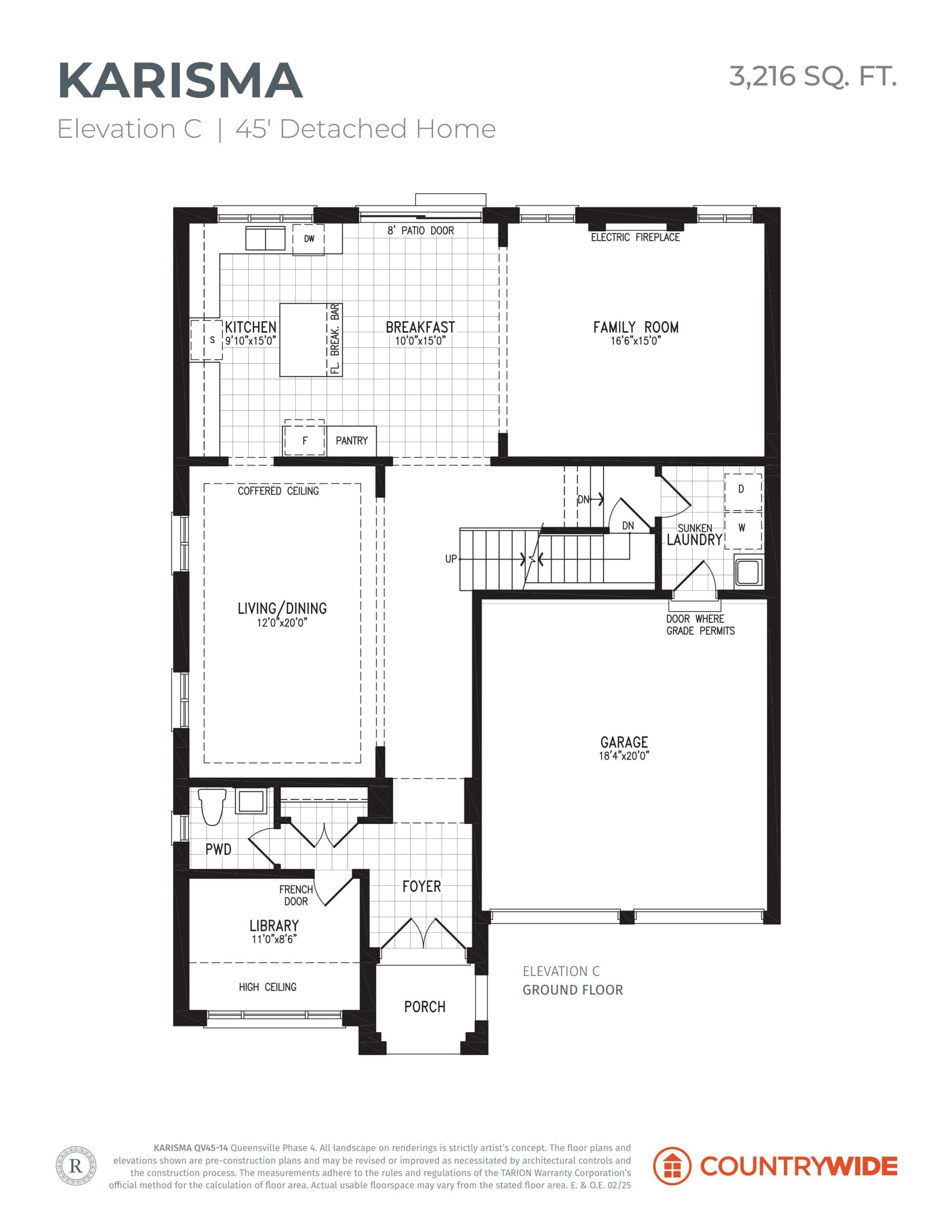 Karisma - Elevation C Floor Plan at Queensville Homes by CountryWide - Single Family Homes - 3216 sq.ft