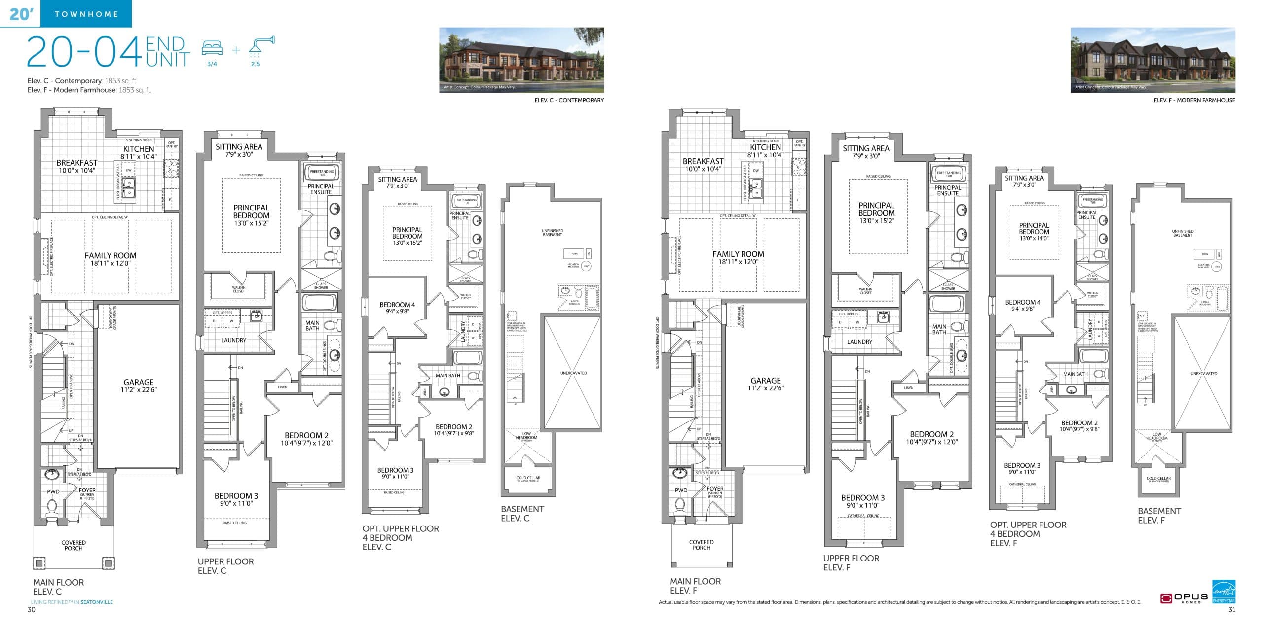 20-04 (End Unit) Floor Plan at Seatonville by OPUS Homes - 1853 sq.ft