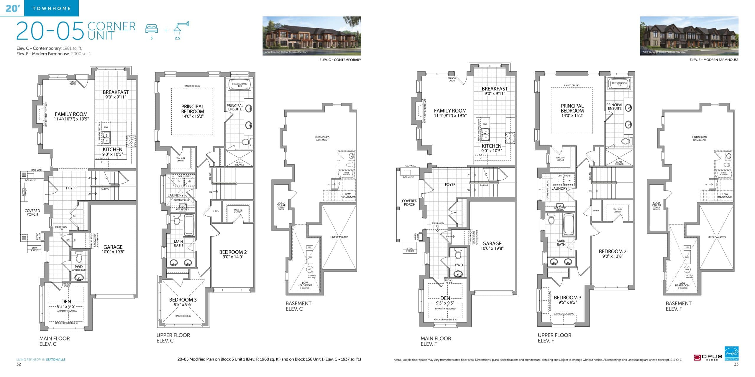 20-05 (Corner Unit) Floor Plan at Seatonville by OPUS Homes - 2000 sq.ft