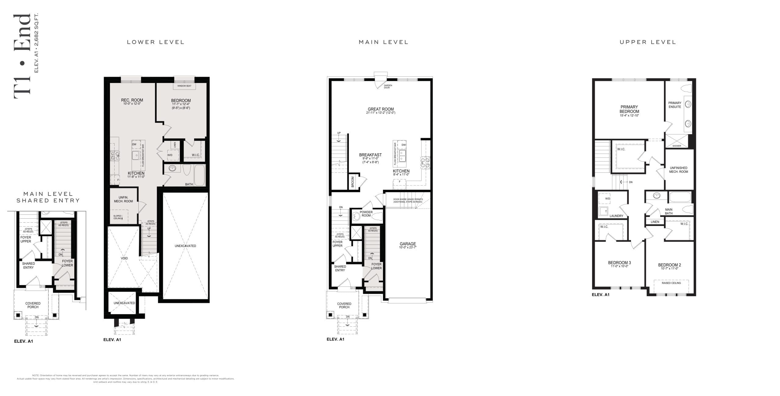 T1 End Elev A1 Floor Plan at The Encore Collection at Belmont Towns - 2682 sq.ft