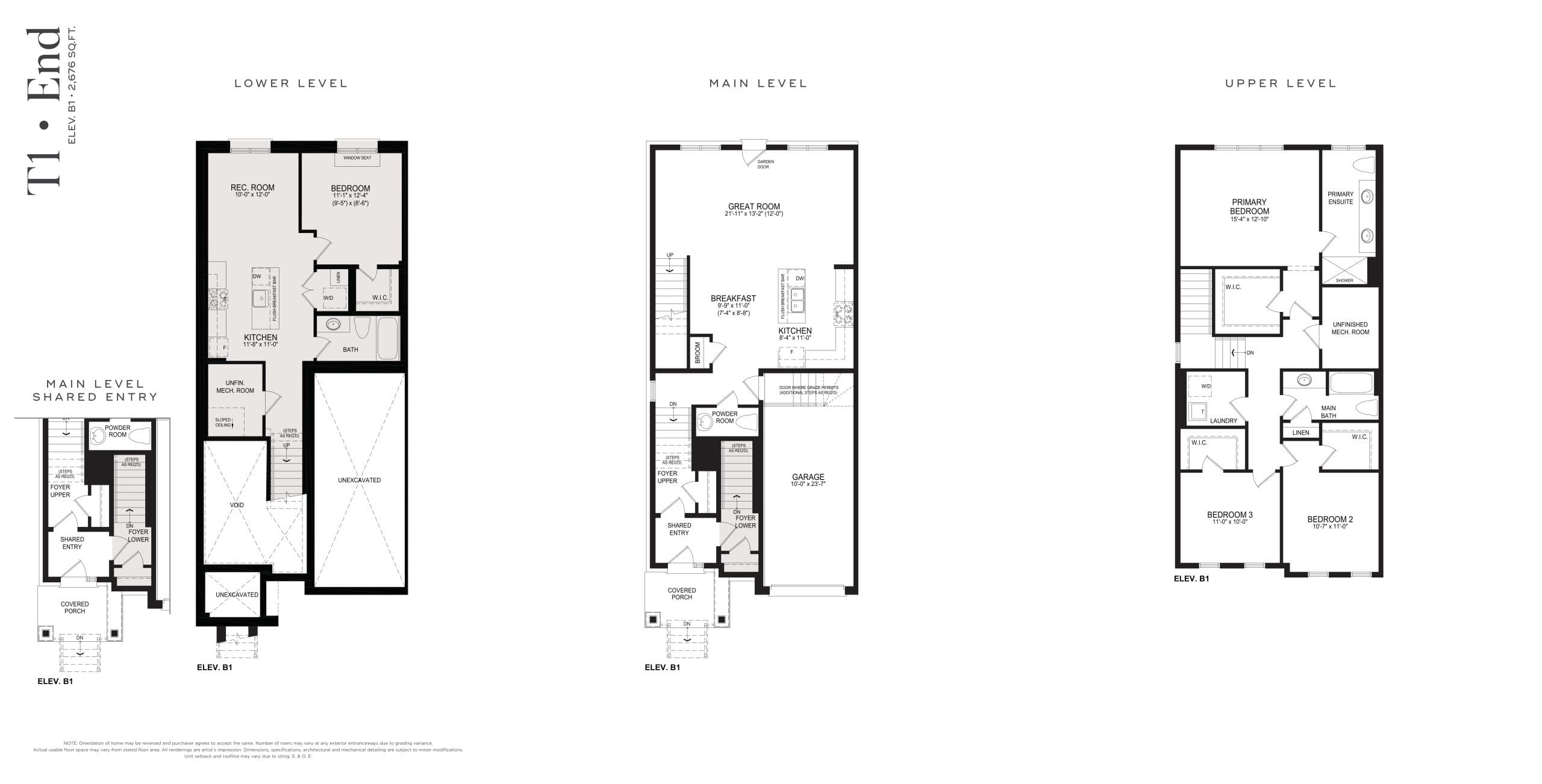 T1 End Elev B1 Floor Plan at The Encore Collection at Belmont Towns - 2676 sq.ft