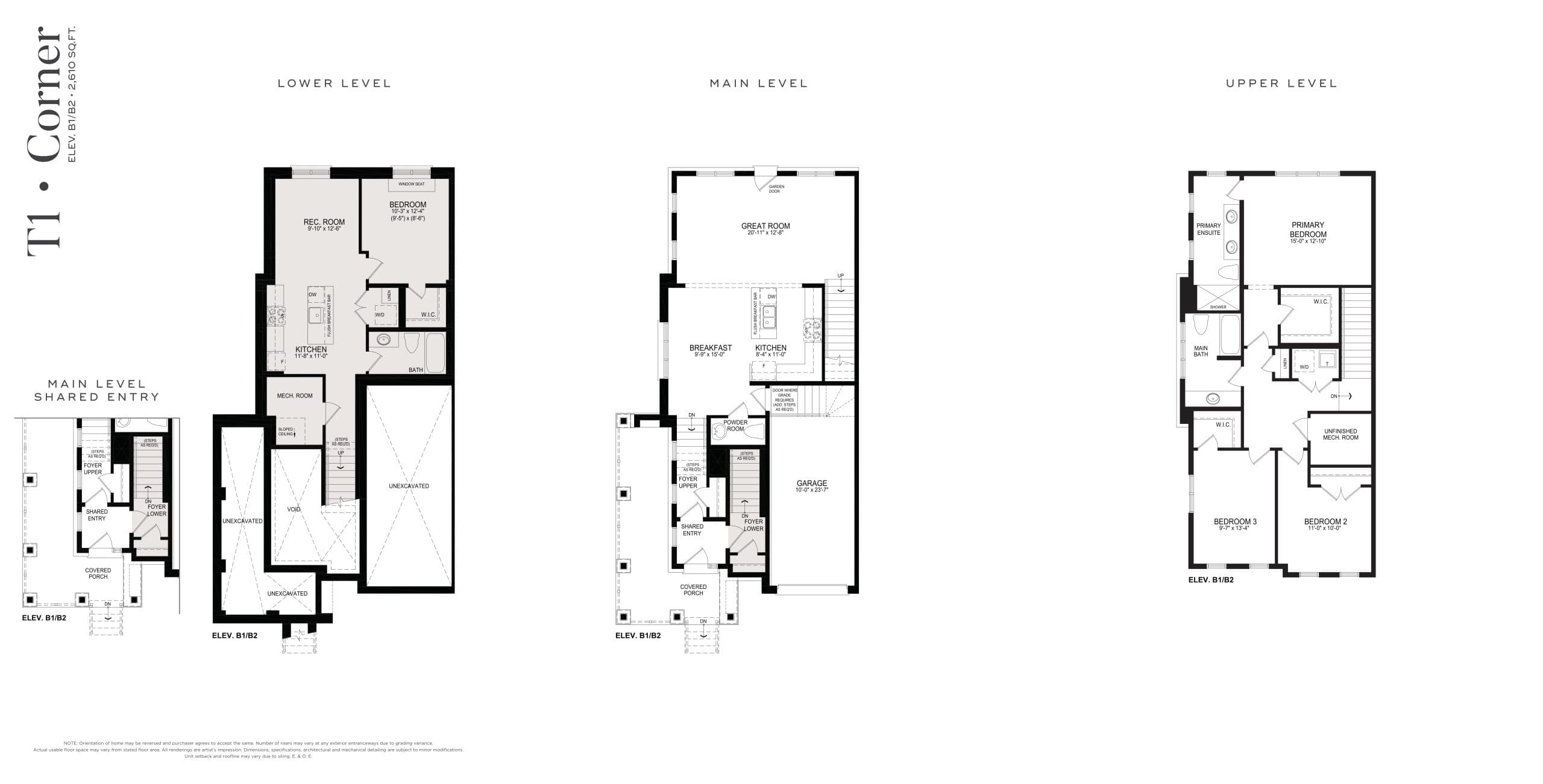 T1 Corner Elev B1/B2 Floor Plan at The Encore Collection at Belmont Towns - 2610 sq.ft