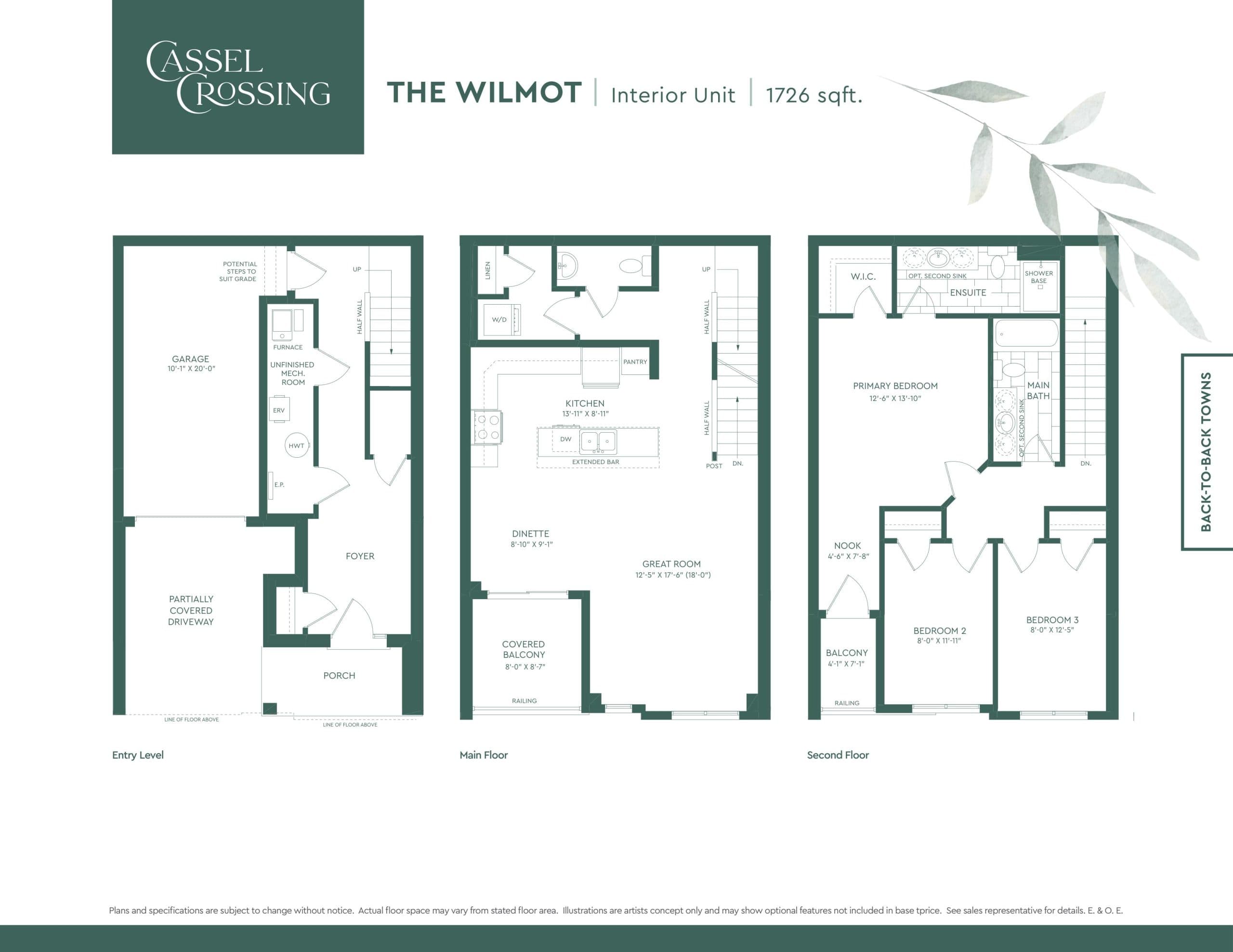 The Wilmot Floor Plan at Cassel Crossing Towns - 1726 sq.ft