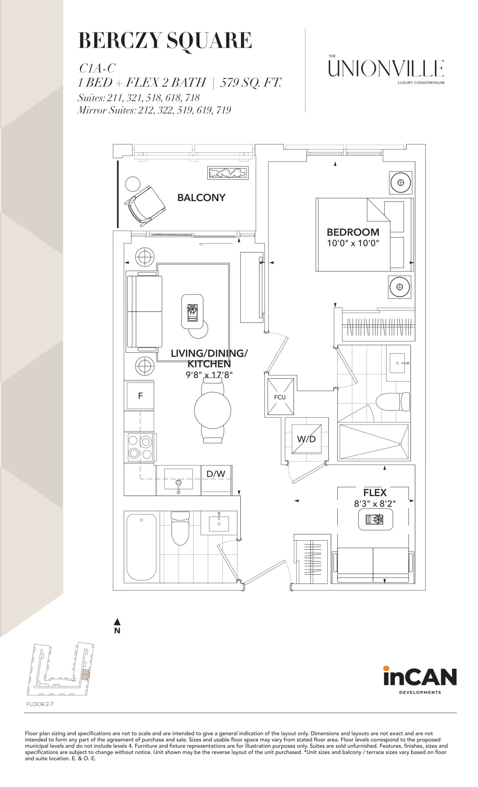 Berczy Square C1A-C Floor Plan at The Unionville Condos - 579 sq.ft