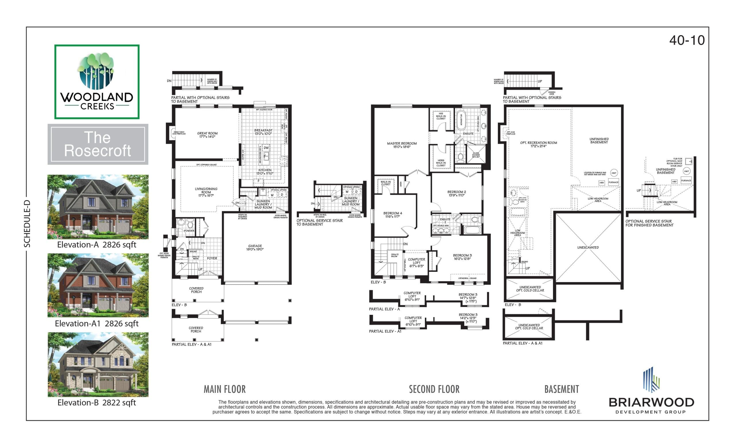 The Rosecroft Floor Plan at Woodland Creeks Homes - 2826 sq.ft