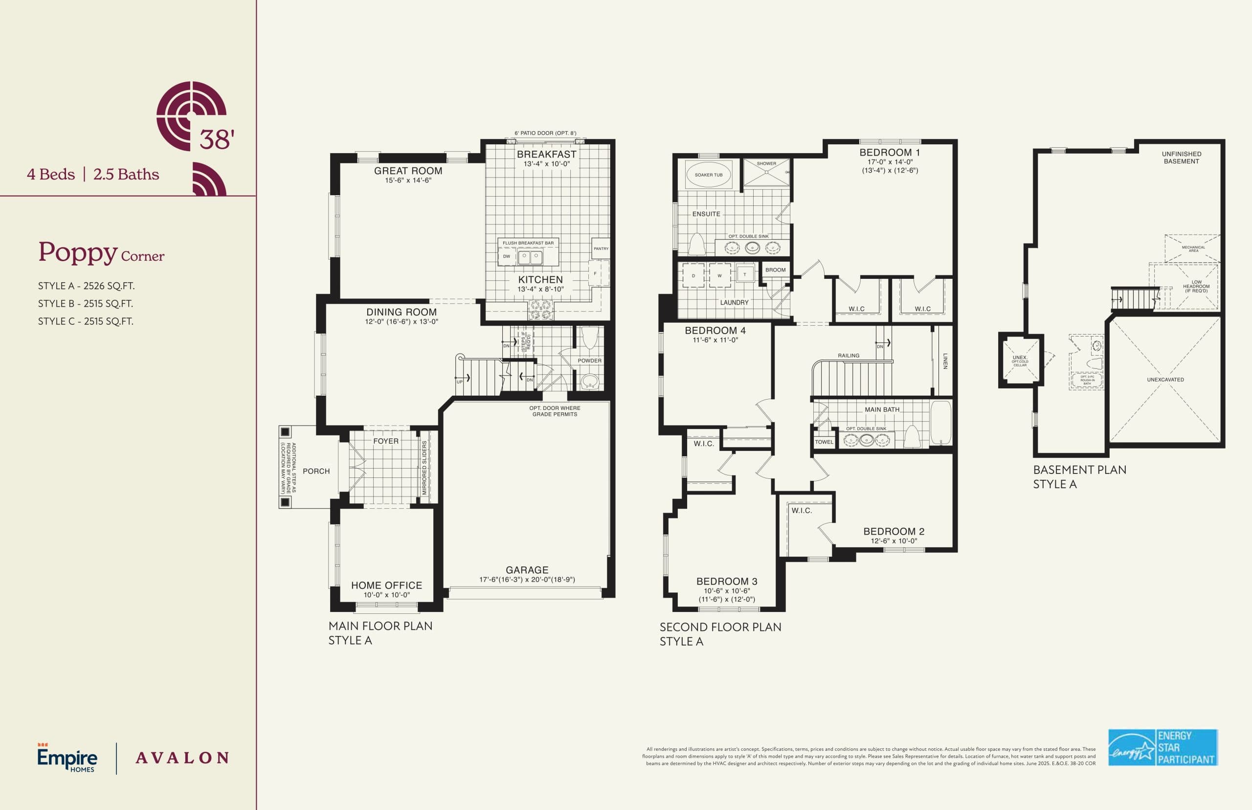 Poppy Corner 38' Floor Plan at Empire Avalon Phase 9 Towns - 2526 sq.ft