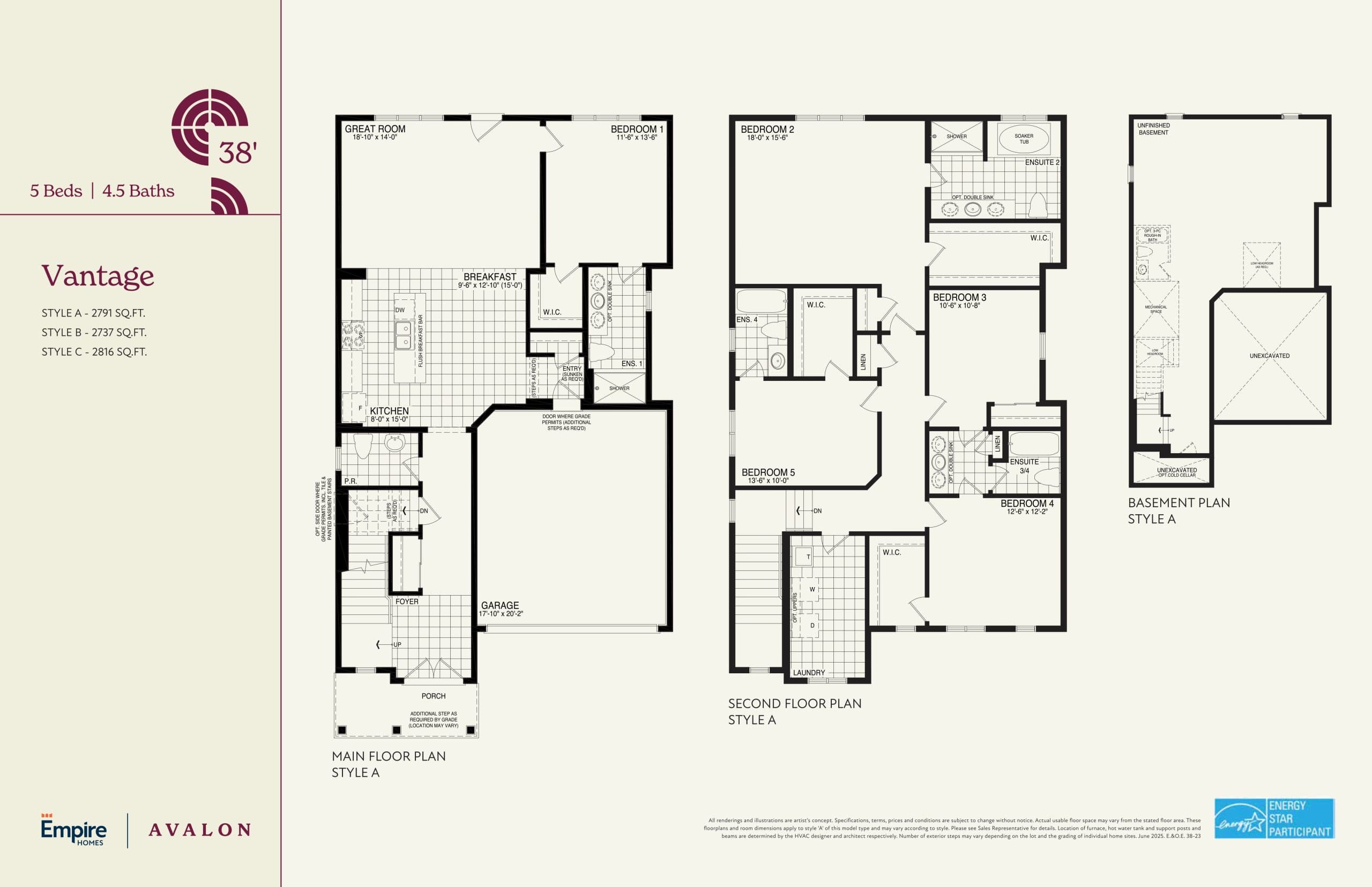 Vantage 38' Floor Plan at Empire Avalon Phase 9 Towns - 2791 sq.ft