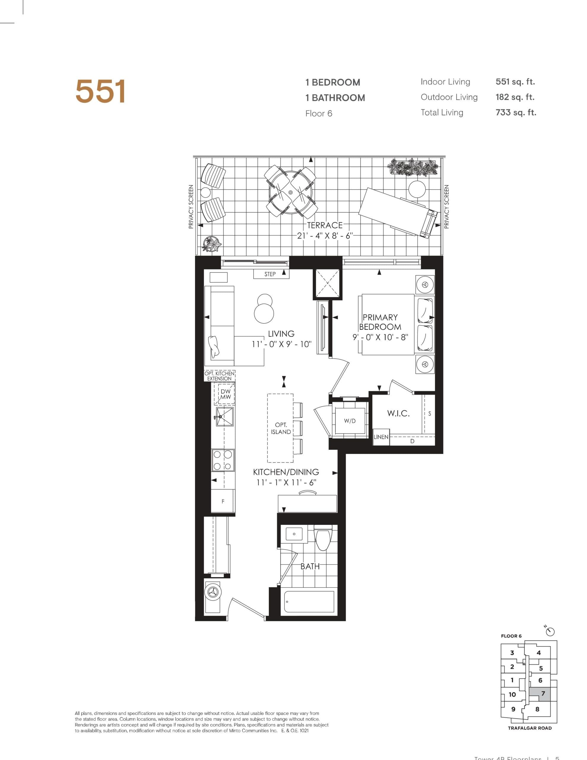 551 Floor Plan at North Oak 2 - Condos at Oakvillage - 551 sq.ft