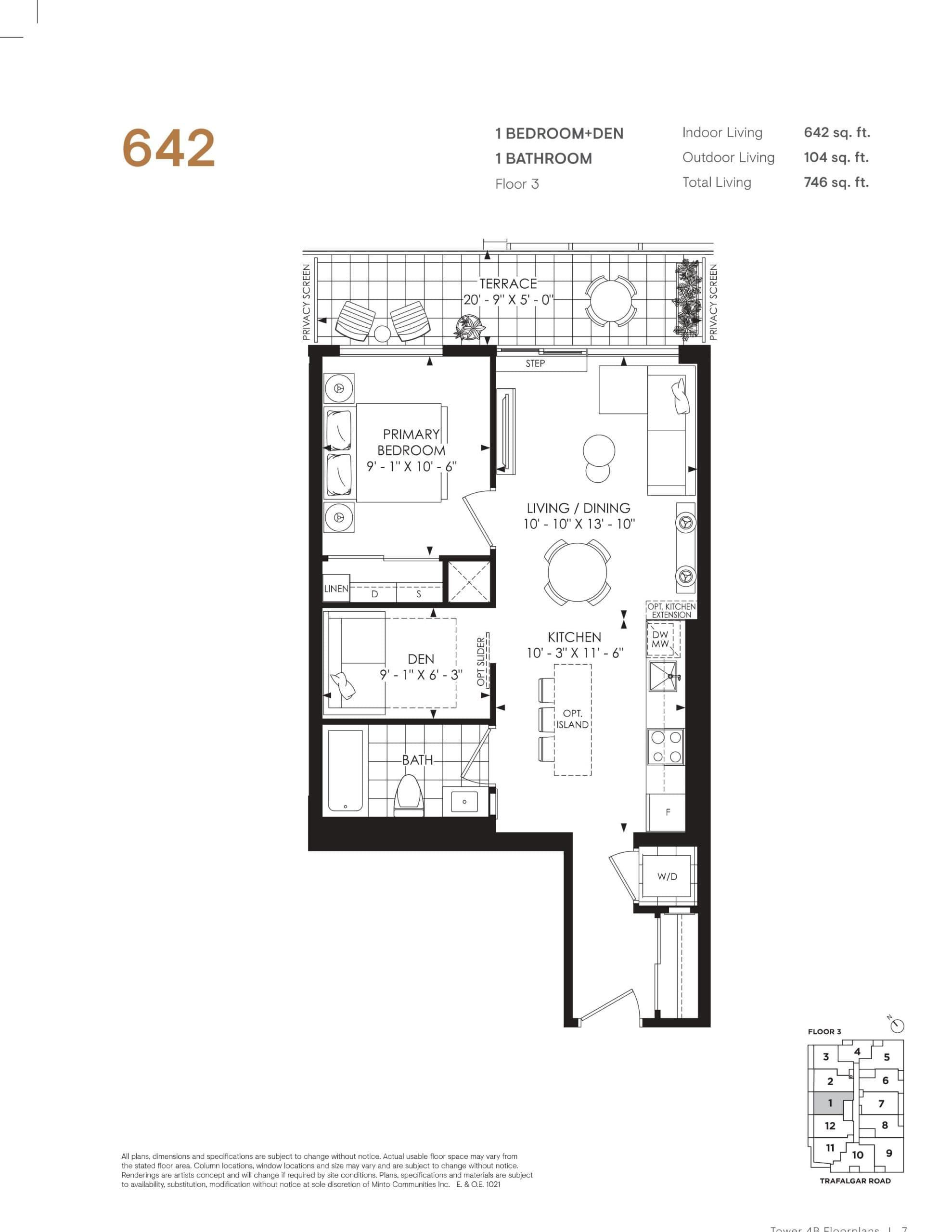 642 Floor Plan at North Oak 2 - Condos at Oakvillage - 642 sq.ft