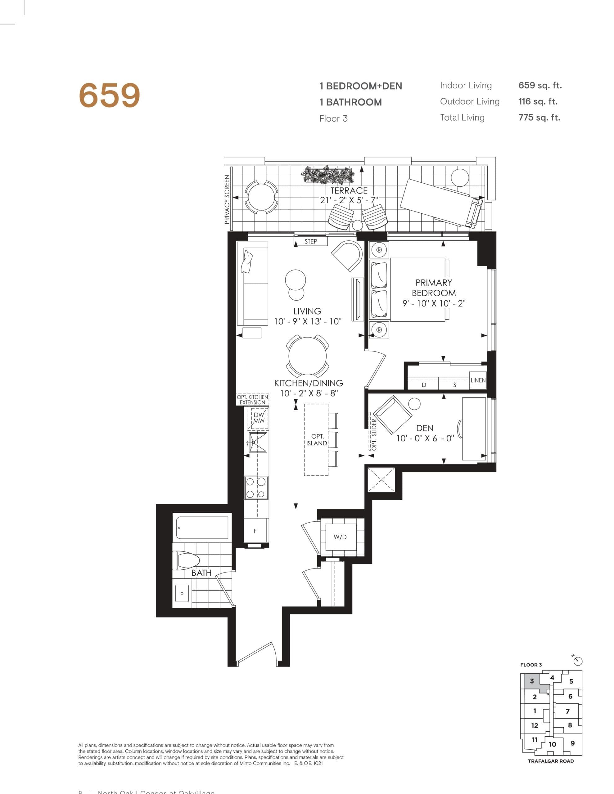 659 Floor Plan at North Oak 2 - Condos at Oakvillage - 659 sq.ft