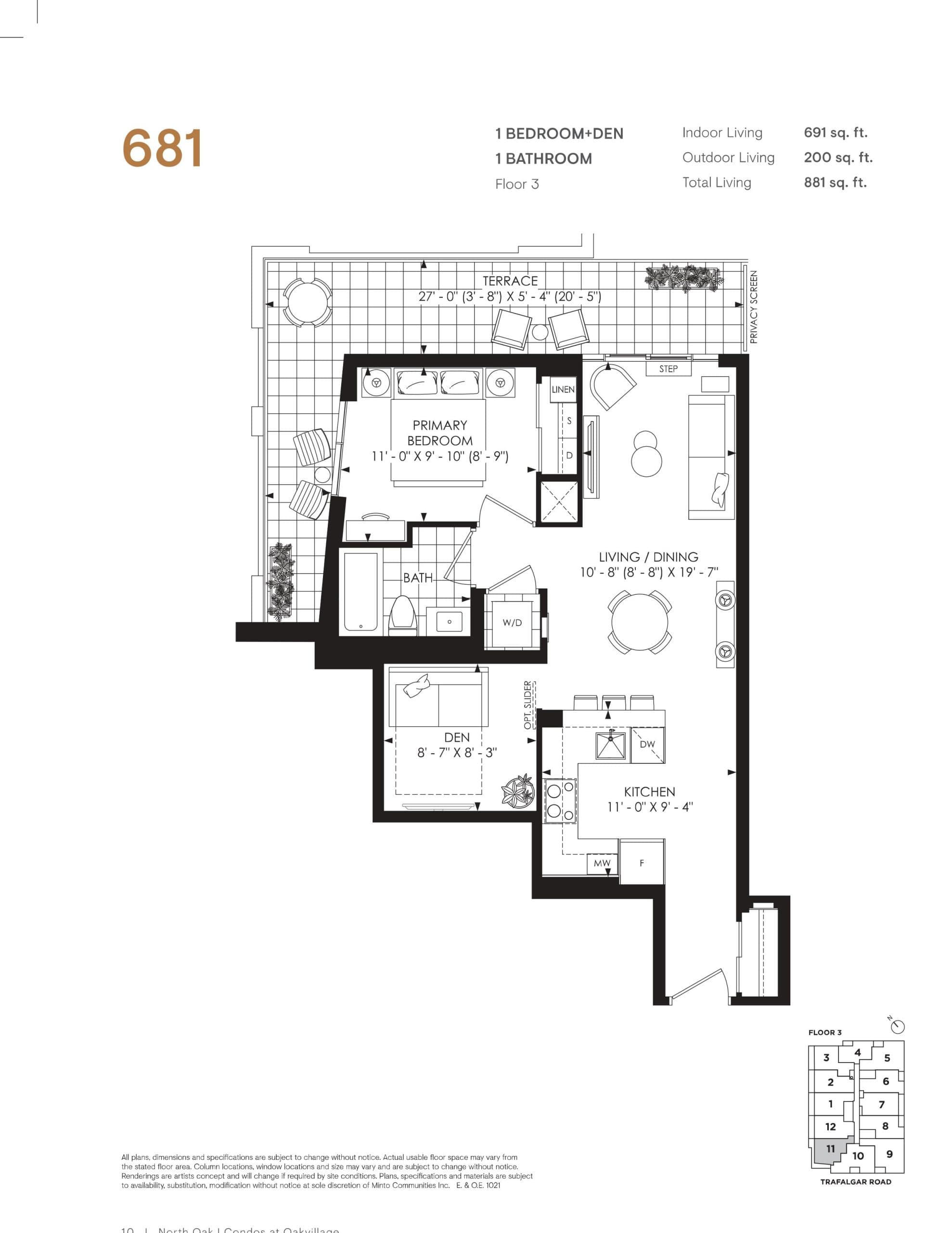 681 Floor Plan at North Oak 2 - Condos at Oakvillage - 681 sq.ft