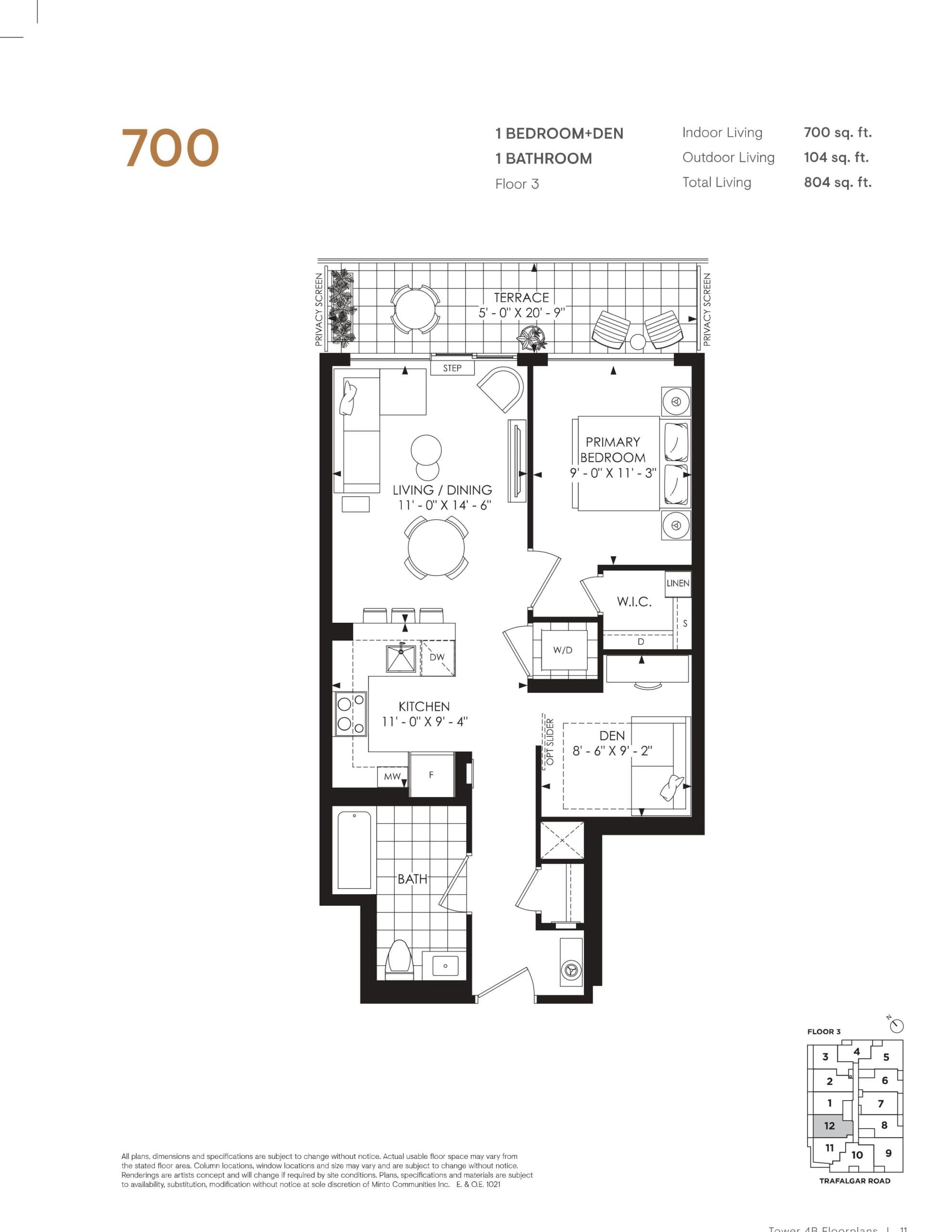 700 Floor Plan at North Oak 2 - Condos at Oakvillage - 700 sq.ft