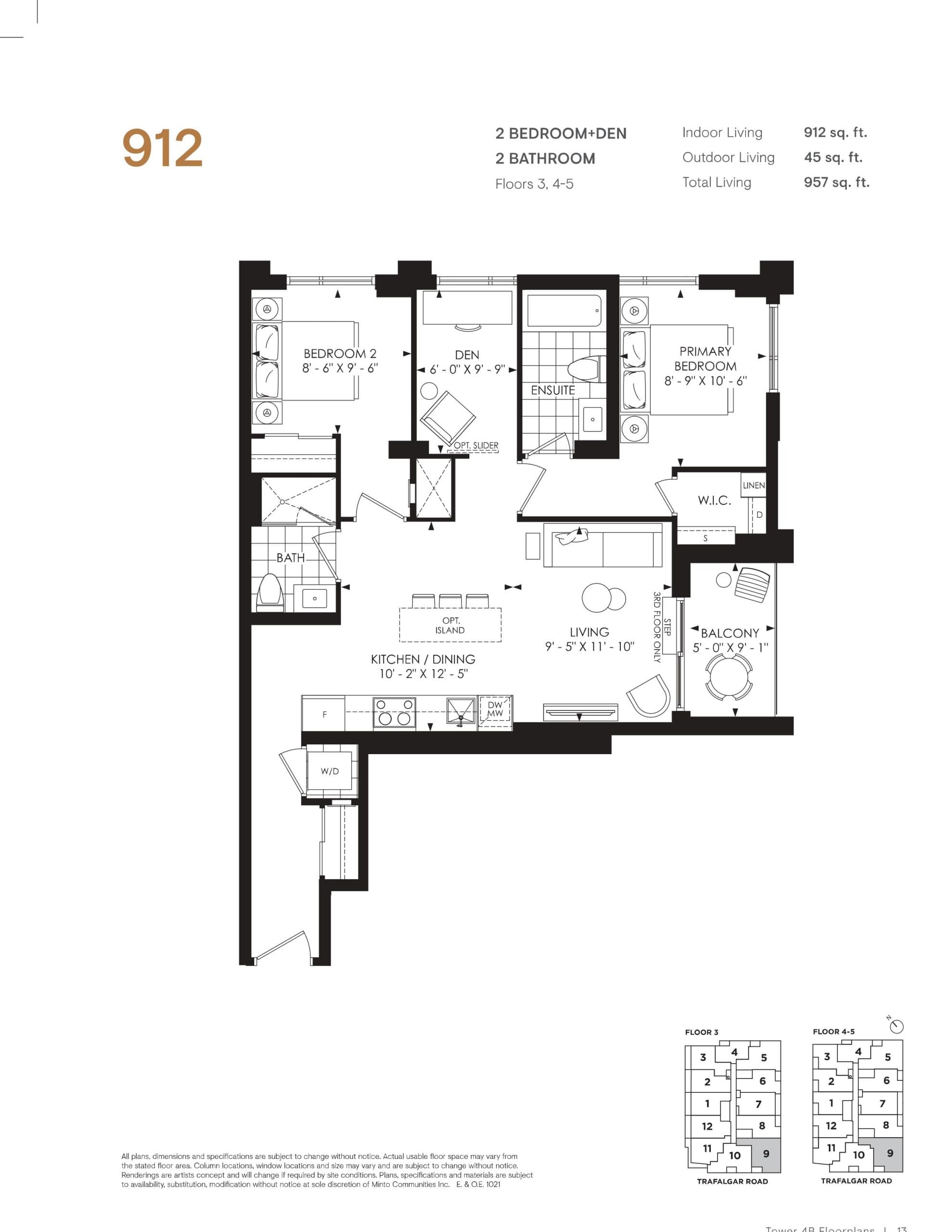 912 Floor Plan at North Oak 2 - Condos at Oakvillage - 912 sq.ft