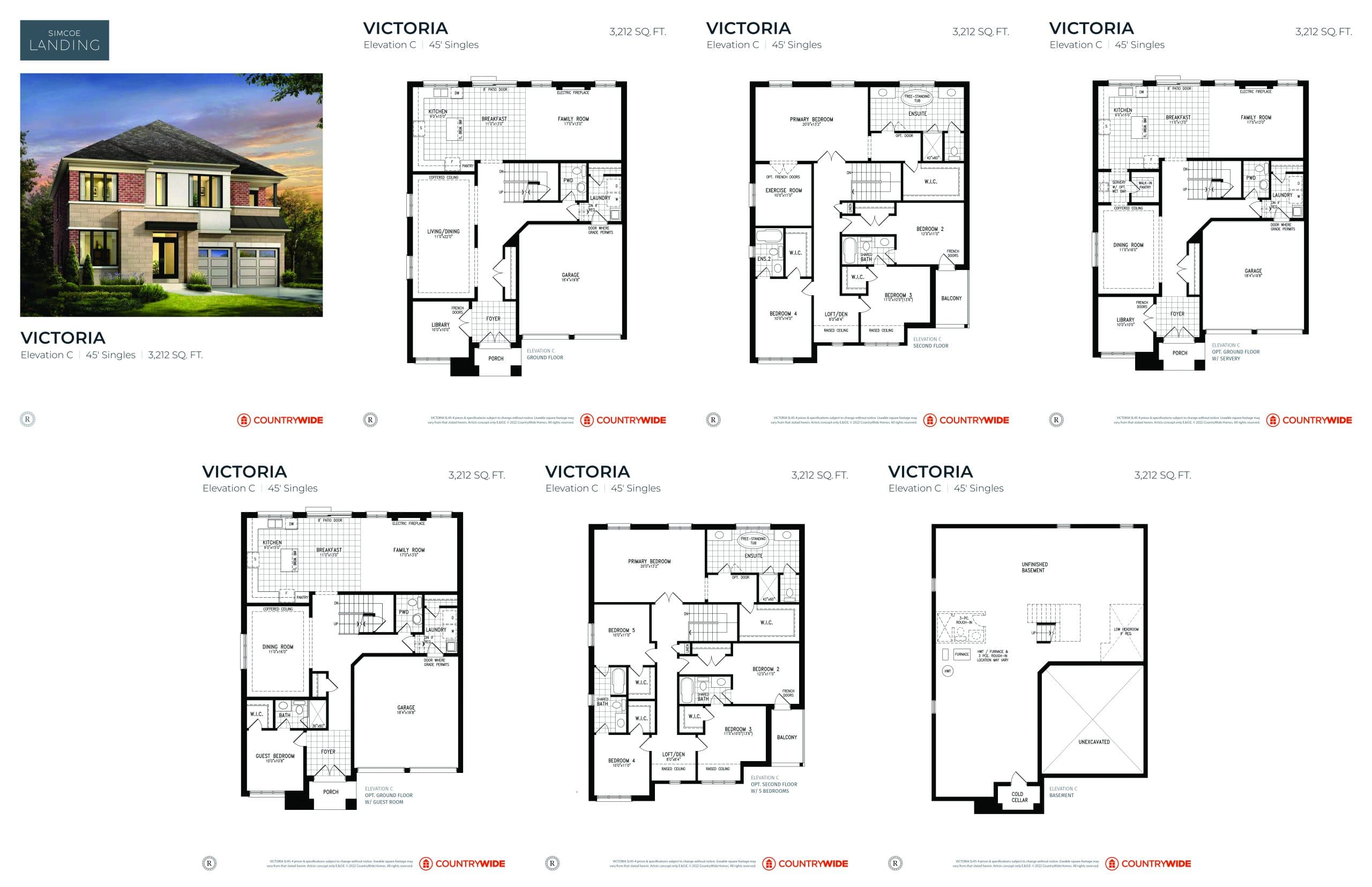 Victoria (Elevation C) Floor Plan at Simcoe Landing by CountryWide Homes - 3212 sq.ft