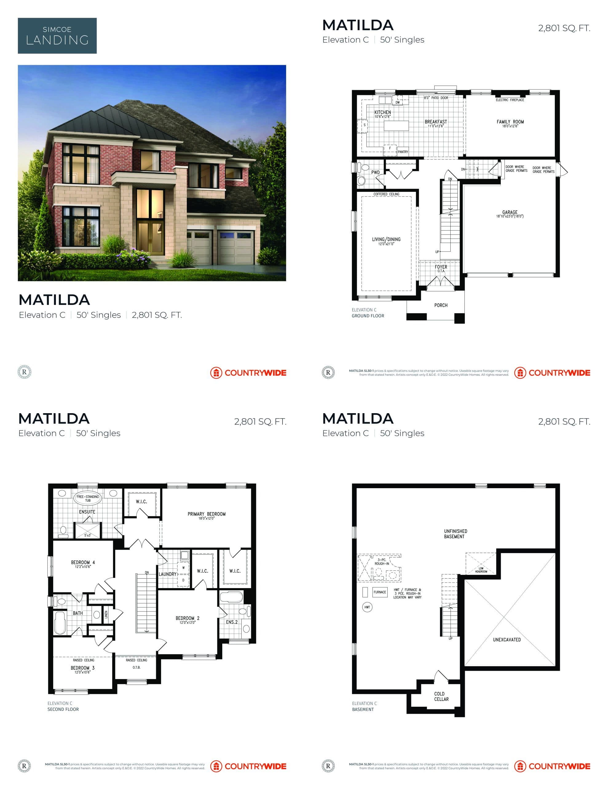 Matilda (Elevation C) Floor Plan at Simcoe Landing by CountryWide Homes - 2801 sq.ft