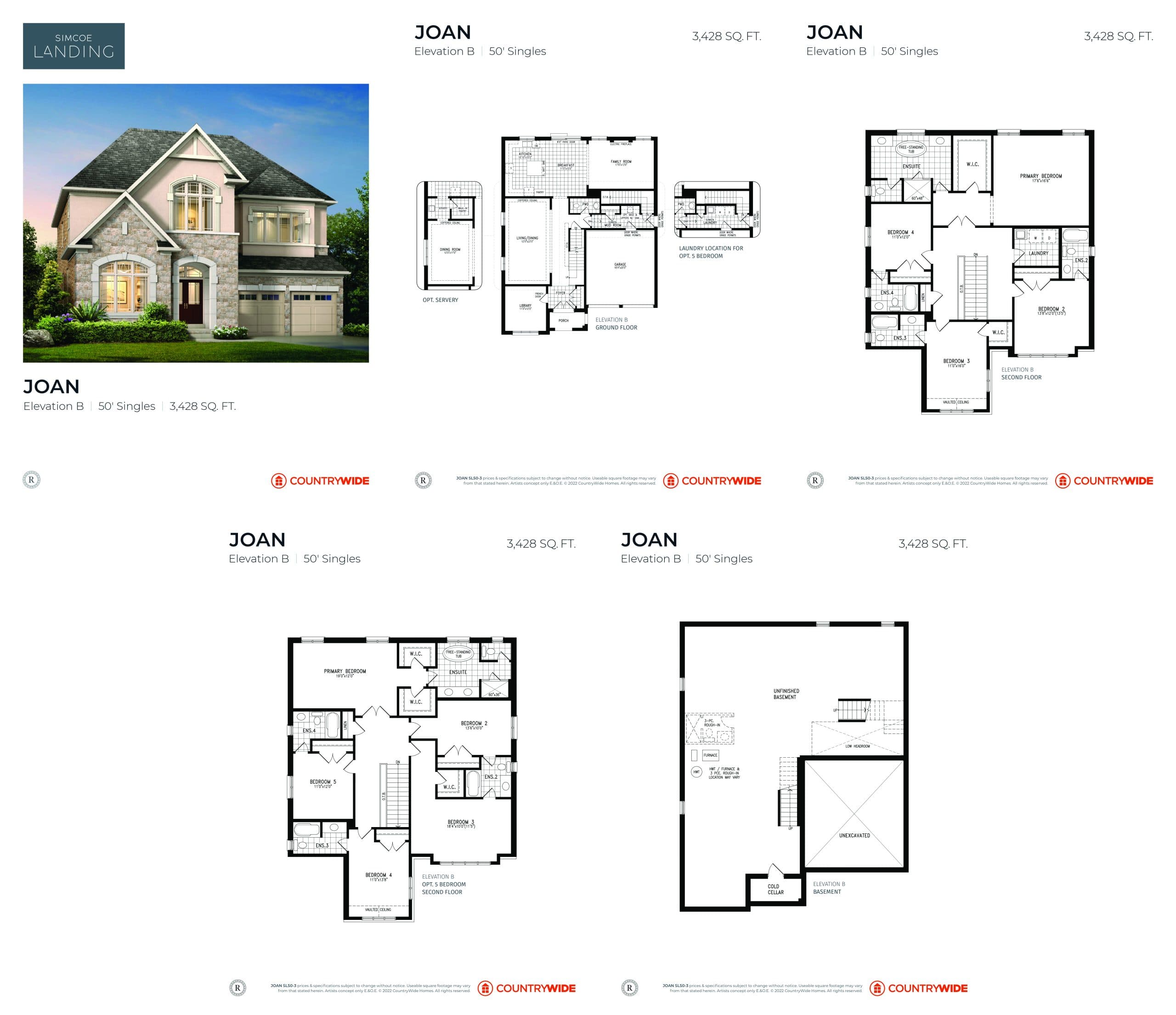 Joan (Elevation B) Floor Plan at Simcoe Landing by CountryWide Homes - 3428 sq.ft