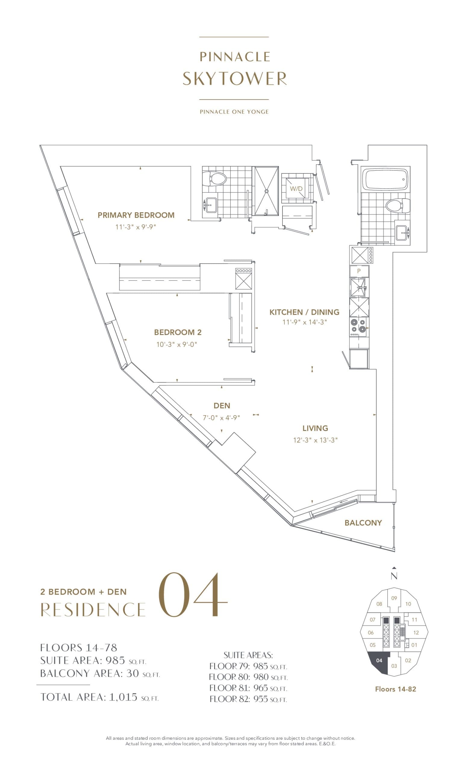 Residence 04 Floor Plan at SkyTower at Pinnacle One Yonge - 985 sq.ft