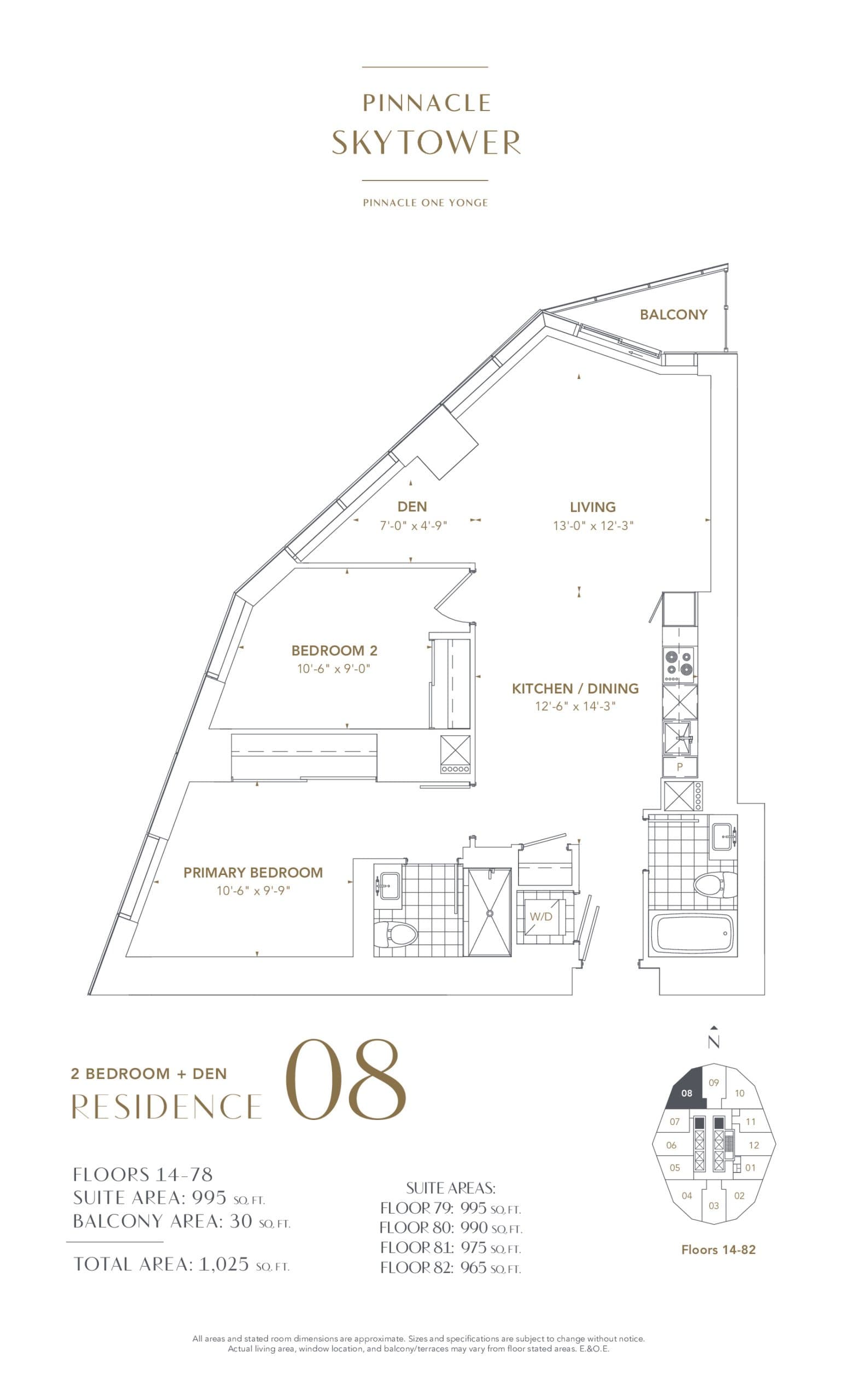 Residence 08 Floor Plan at SkyTower at Pinnacle One Yonge - 995 sq.ft