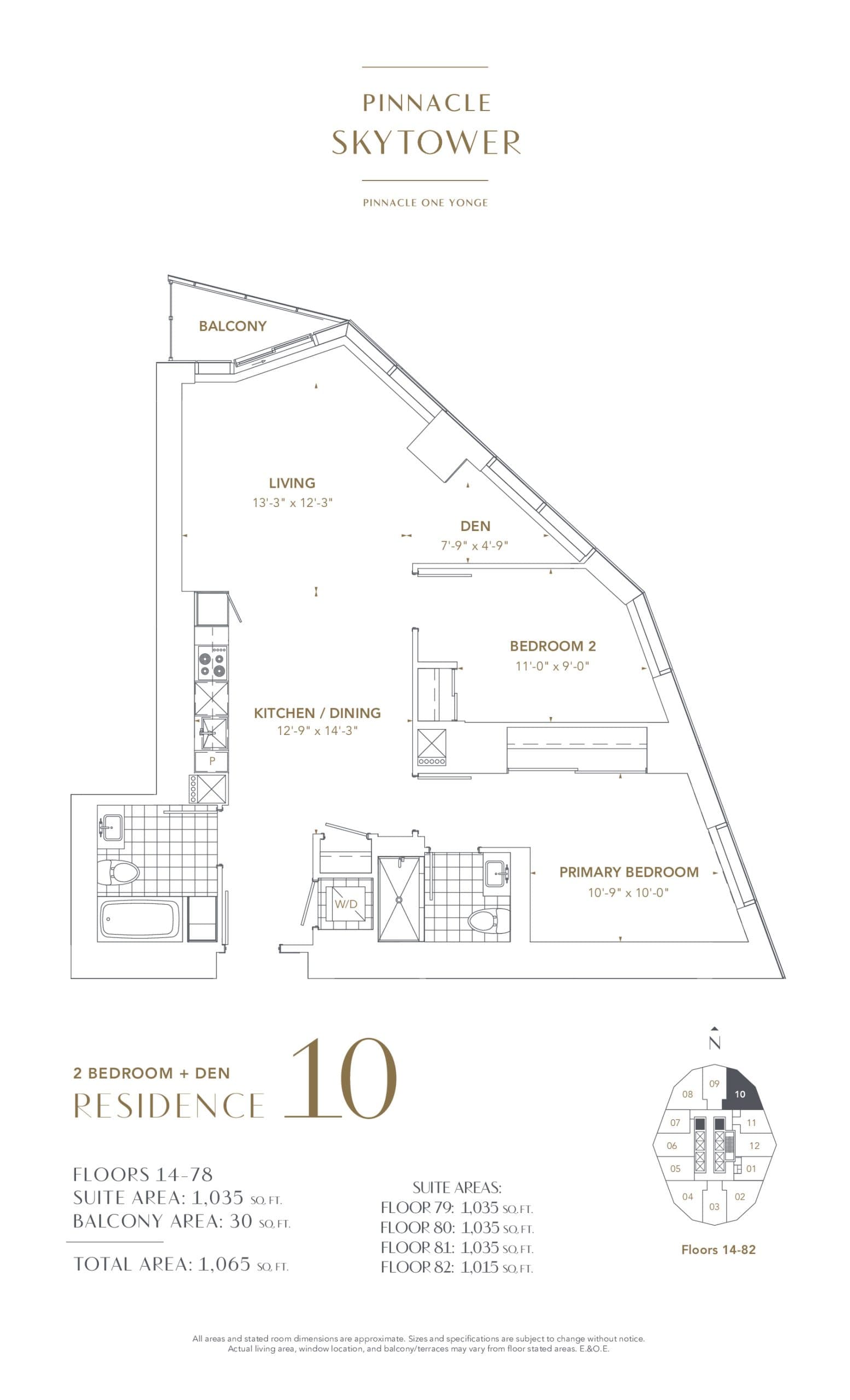 Residence 10 Floor Plan at SkyTower at Pinnacle One Yonge - 1035 sq.ft