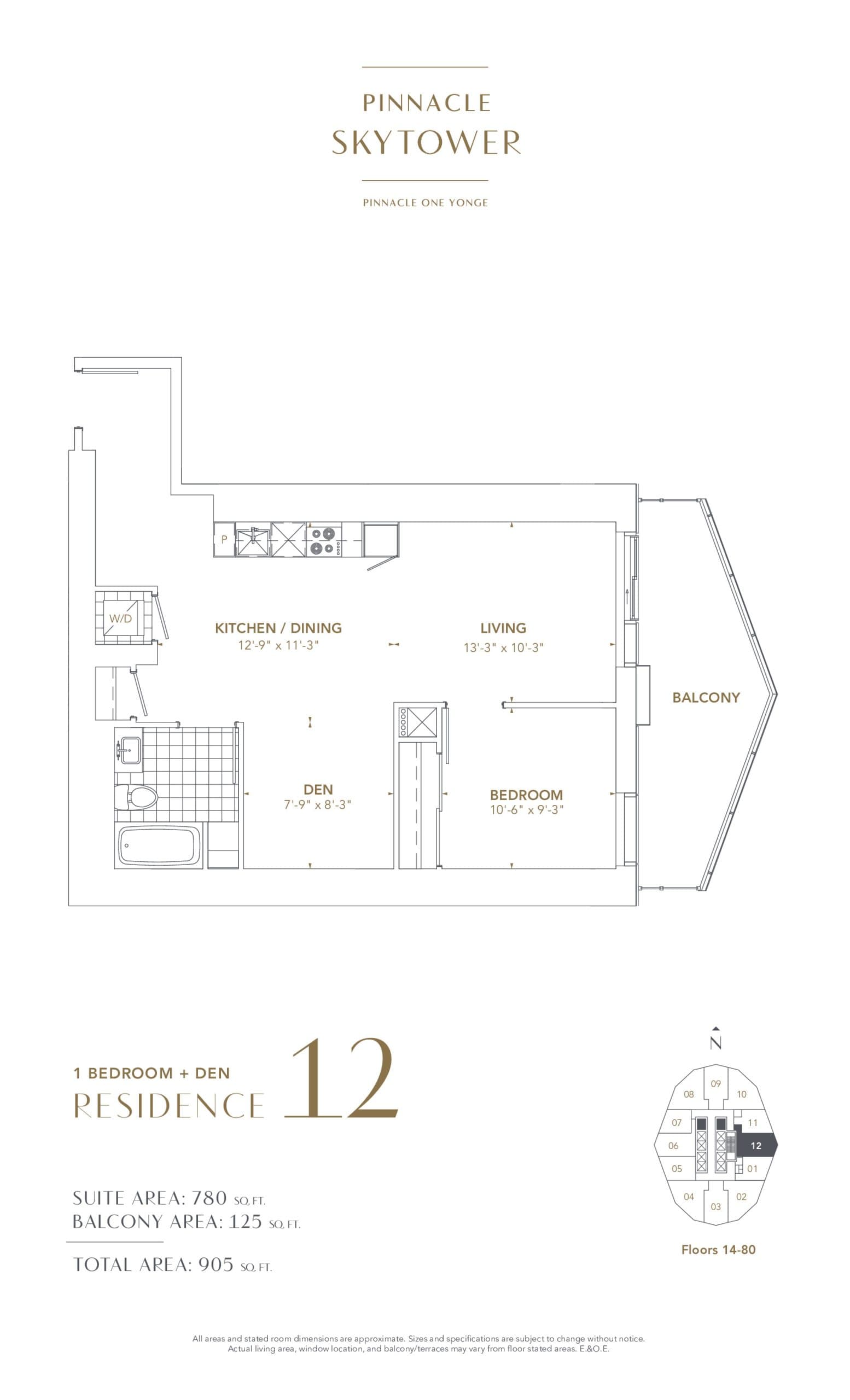 Residence 12 Floor Plan at SkyTower at Pinnacle One Yonge - 780 sq.ft