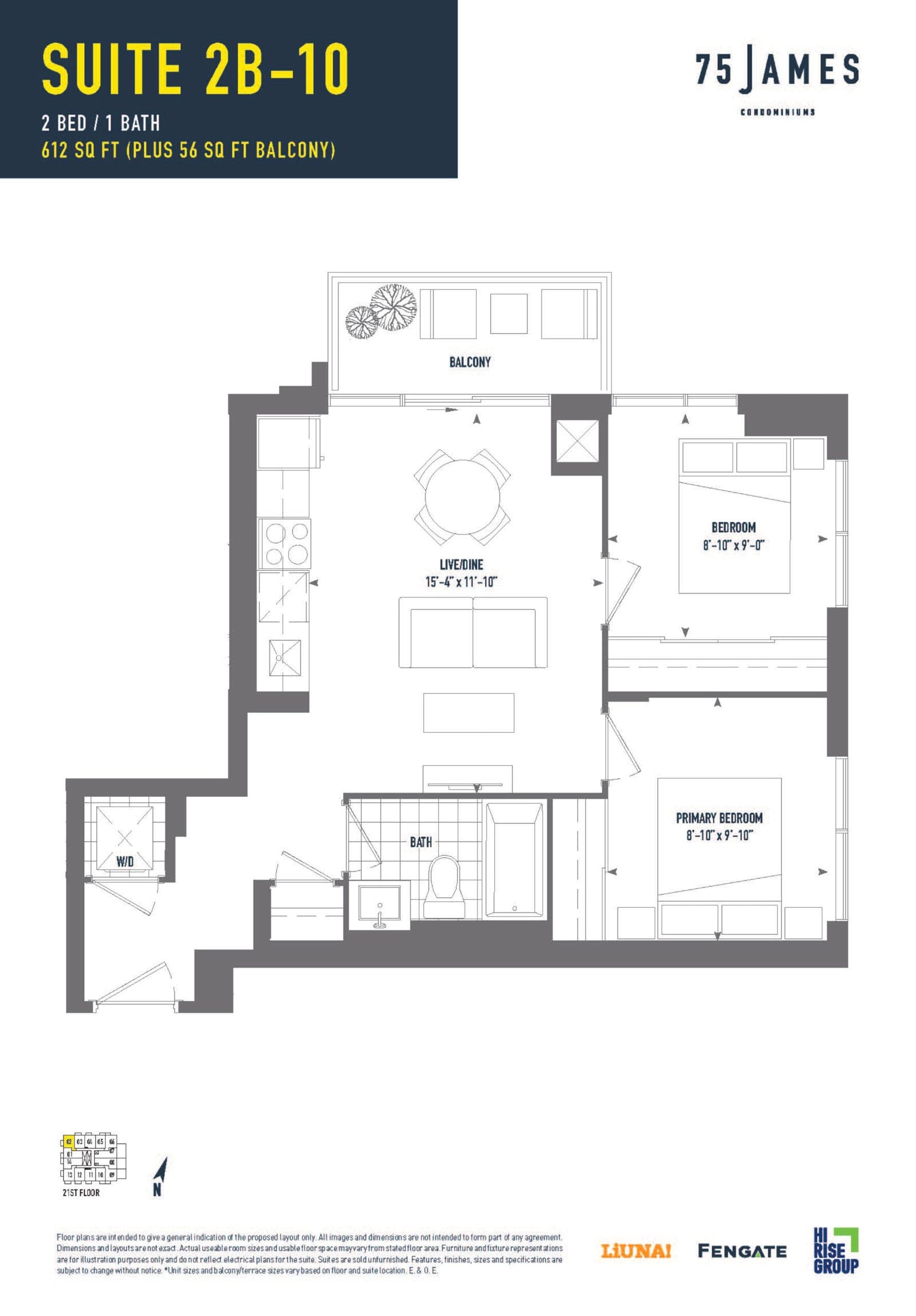 Suite 2B-10 Floor Plan at 75 James Condos - 612 sq.ft