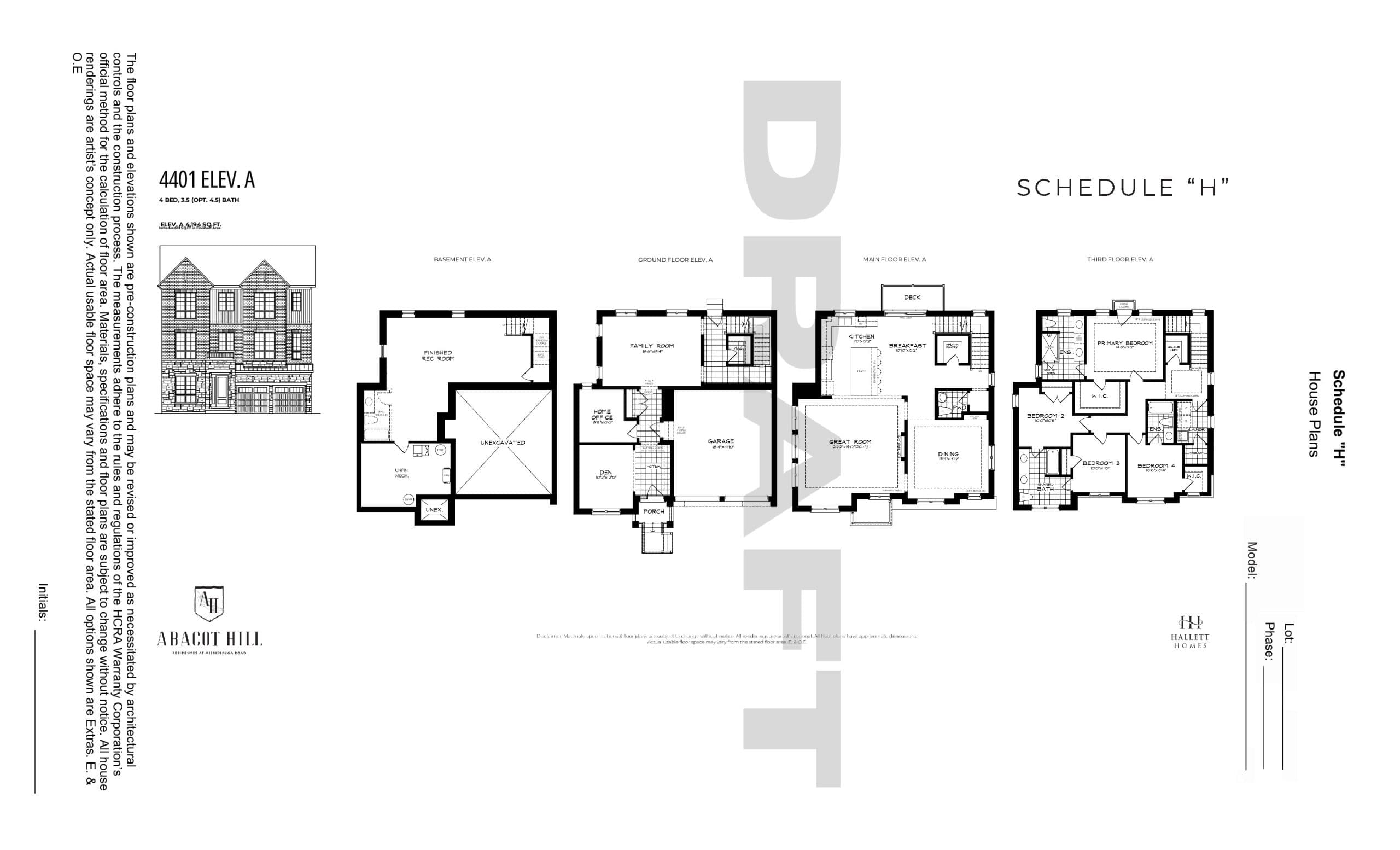 4401 Elevation A Floor Plan at Abacot Hill Homes - 4194 sq.ft