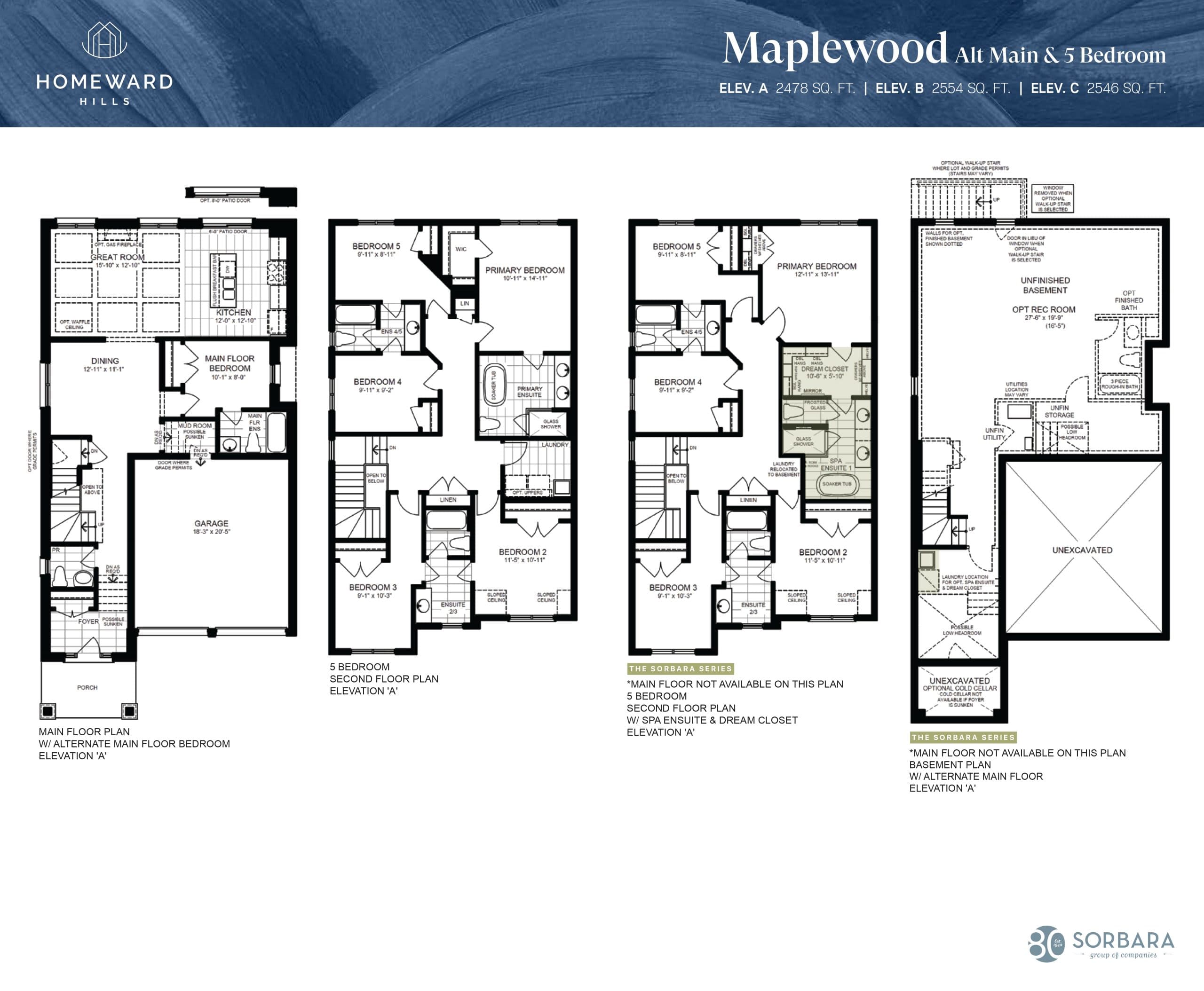 Maplewood (Alt Main & 5 Bedroom) Floor Plan at Homeward Hills Towns - 2554 sq.ft