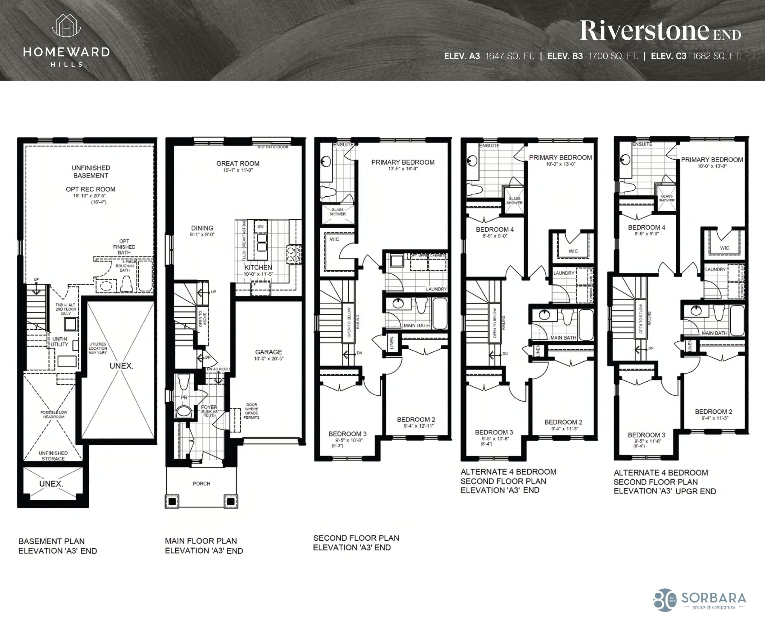 Riverstone End Floor Plan at Homeward Hills Towns - 1700 sq.ft