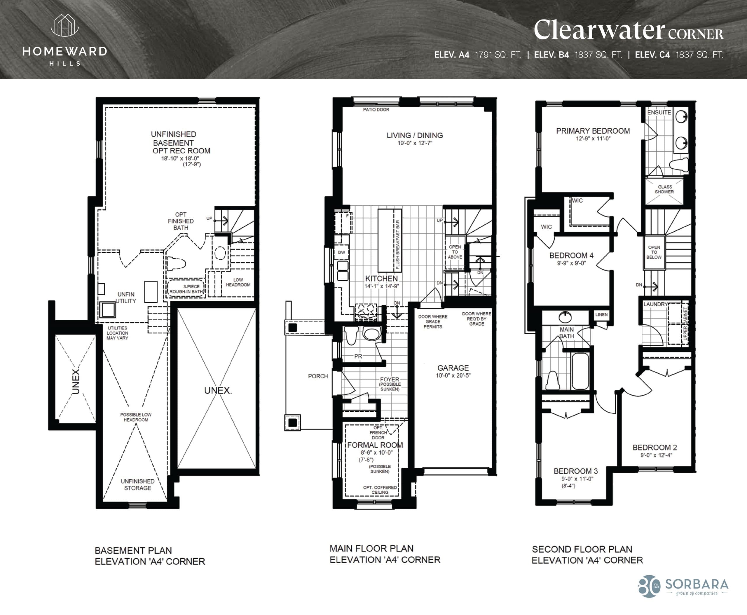 Clearwater Corner Floor Plan at Homeward Hills Towns - 1837 sq.ft