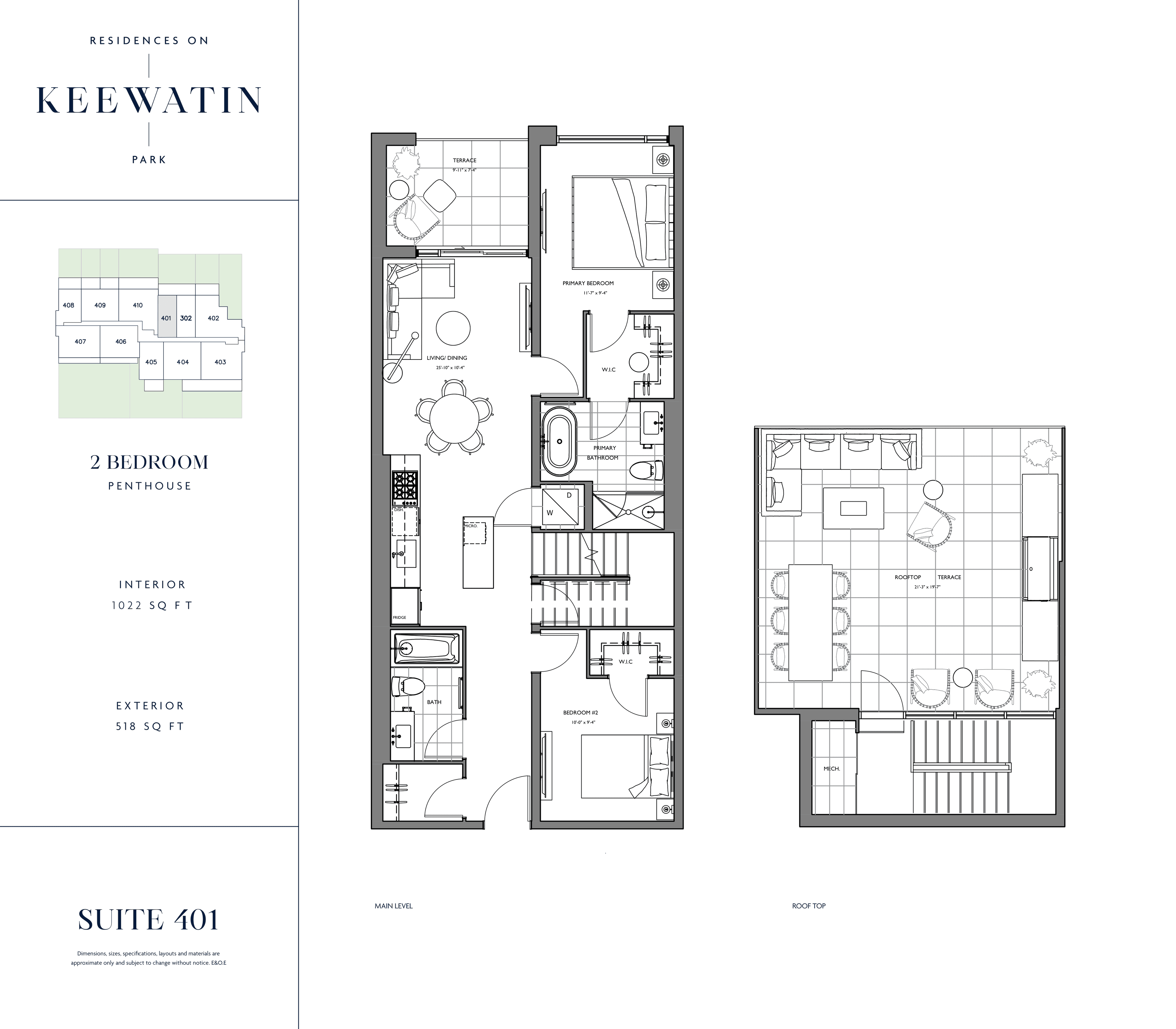 Suite 401 Floor Plan at Residences on Keewatin Park - 1022 sq.ft