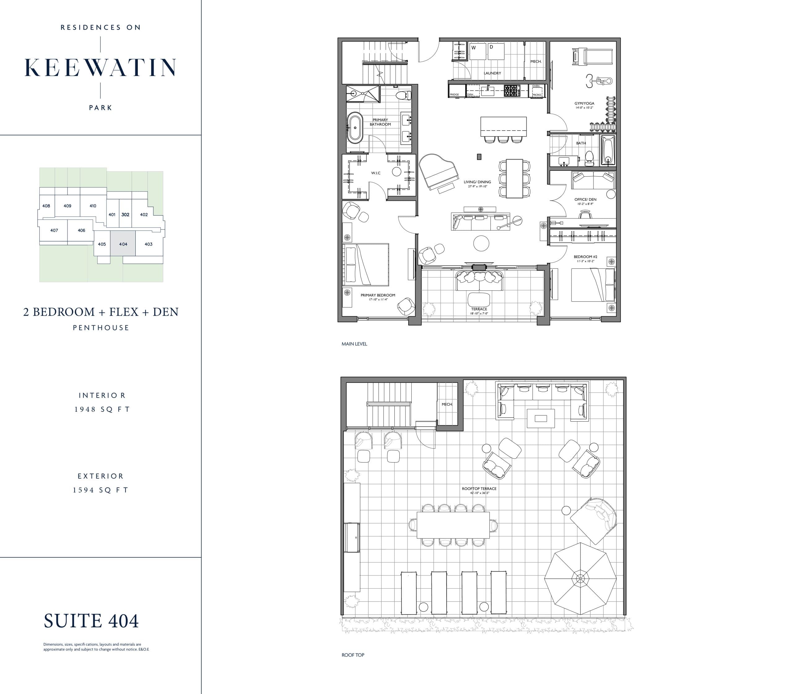 Suite 404 Floor Plan at Residences on Keewatin Park - 1948 sq.ft