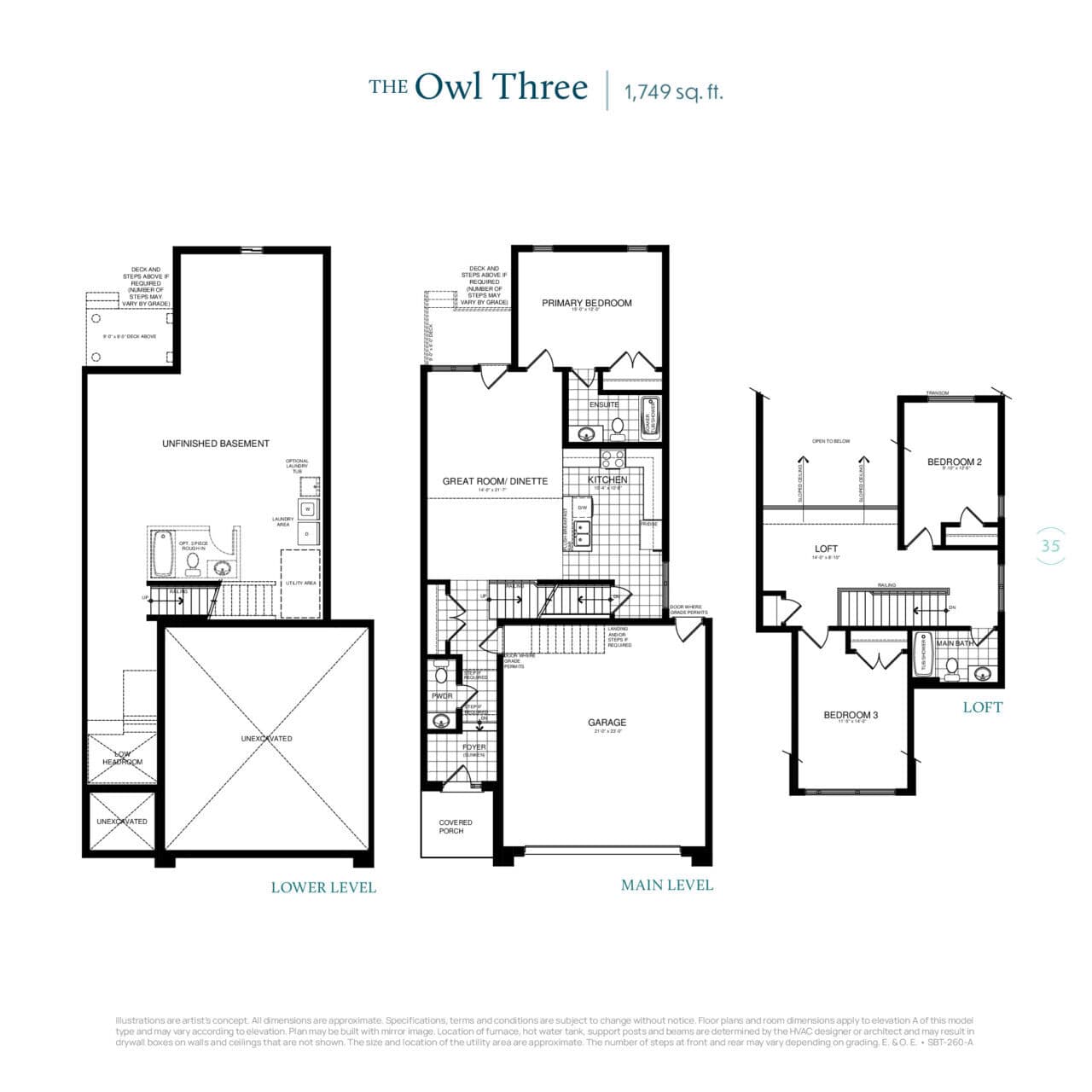 The Owl Three Floor Plan at Serenity Bay Homes - 1749 sq.ft