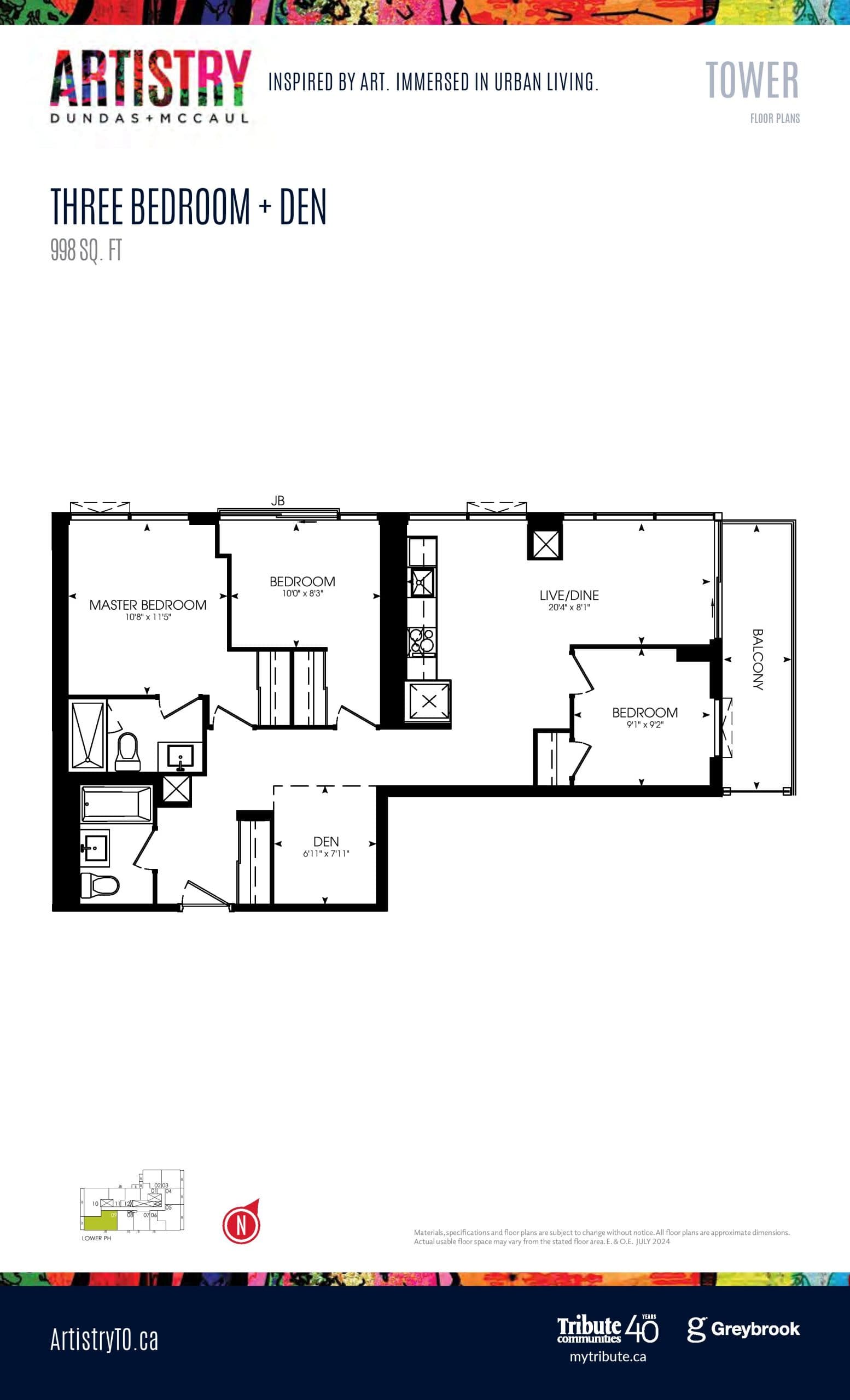 998 sq. ft. - Tower Floor Plan at Artistry Condos - 998 sq.ft