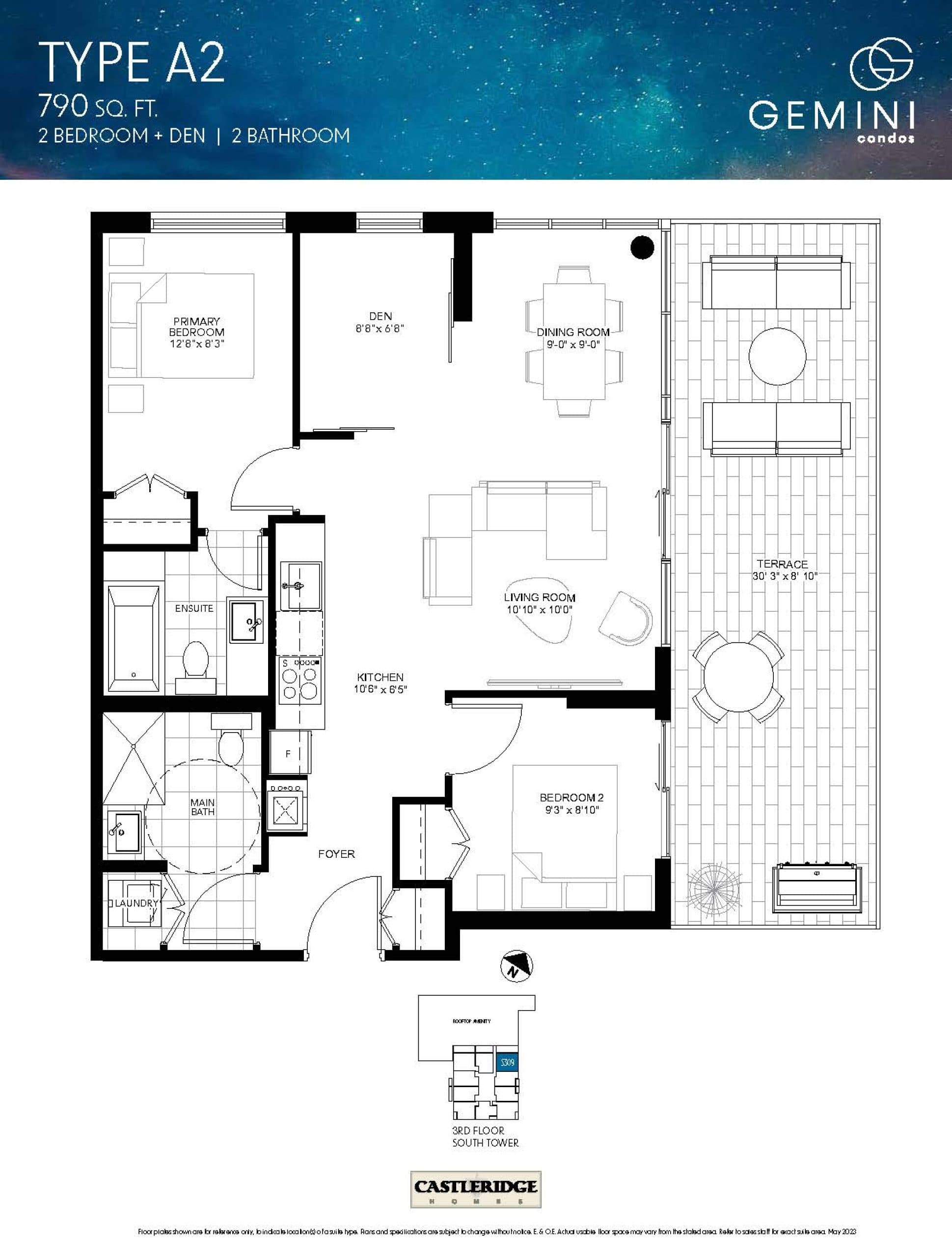Type A2 Floor Plan at Gemini Condos South Tower - 790 sq.ft