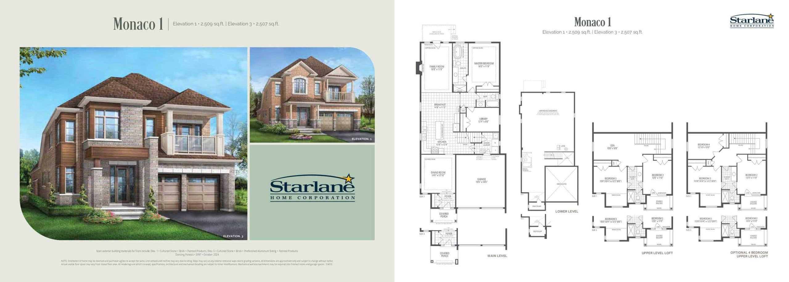 Monaco 1 Floor Plan at Bayview Trail by Starlane Home Corporation - 2509 sq.ft