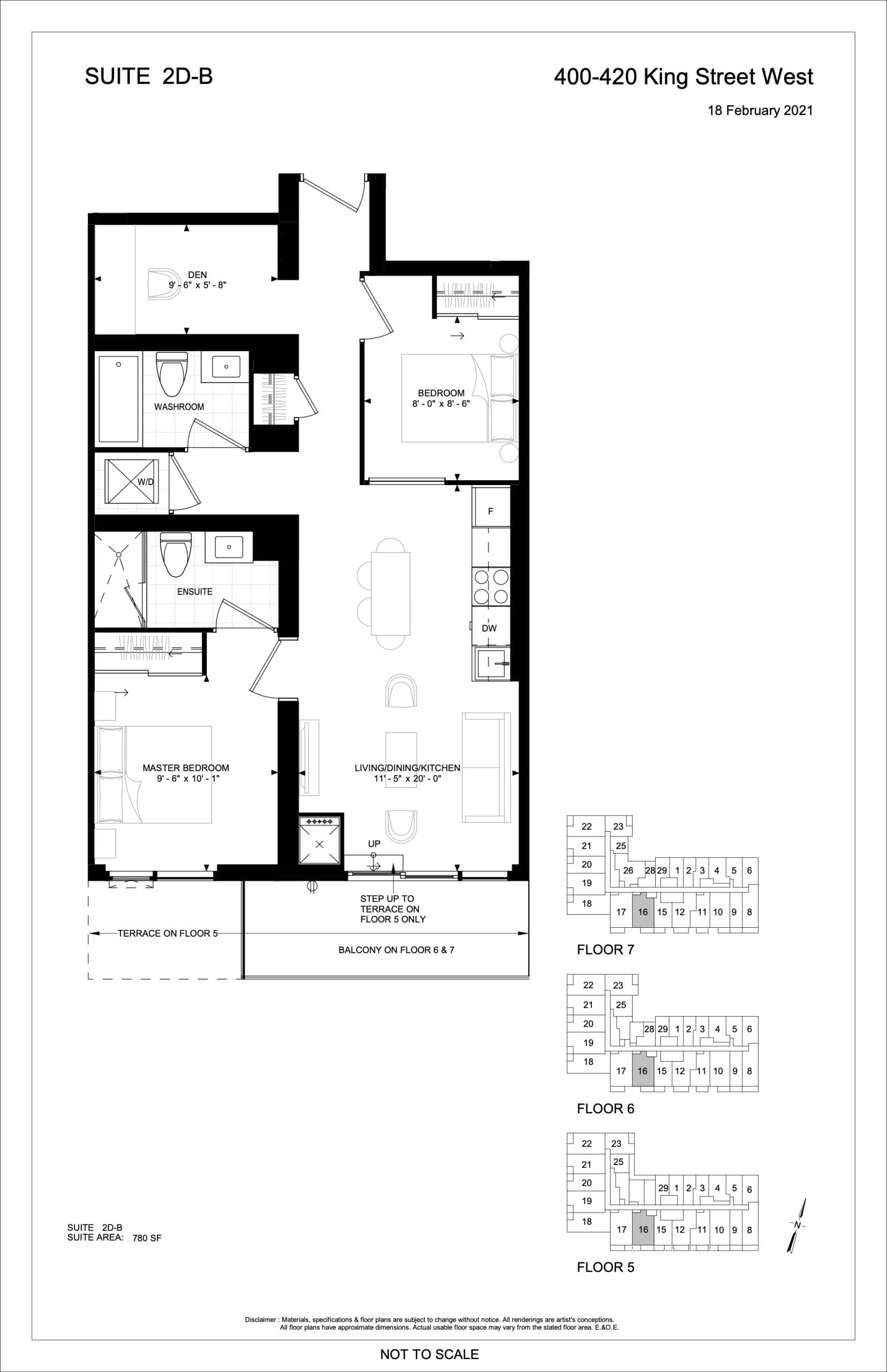 Suite 2D-B Floor Plan at 400 King West Condos - 780 sq.ft