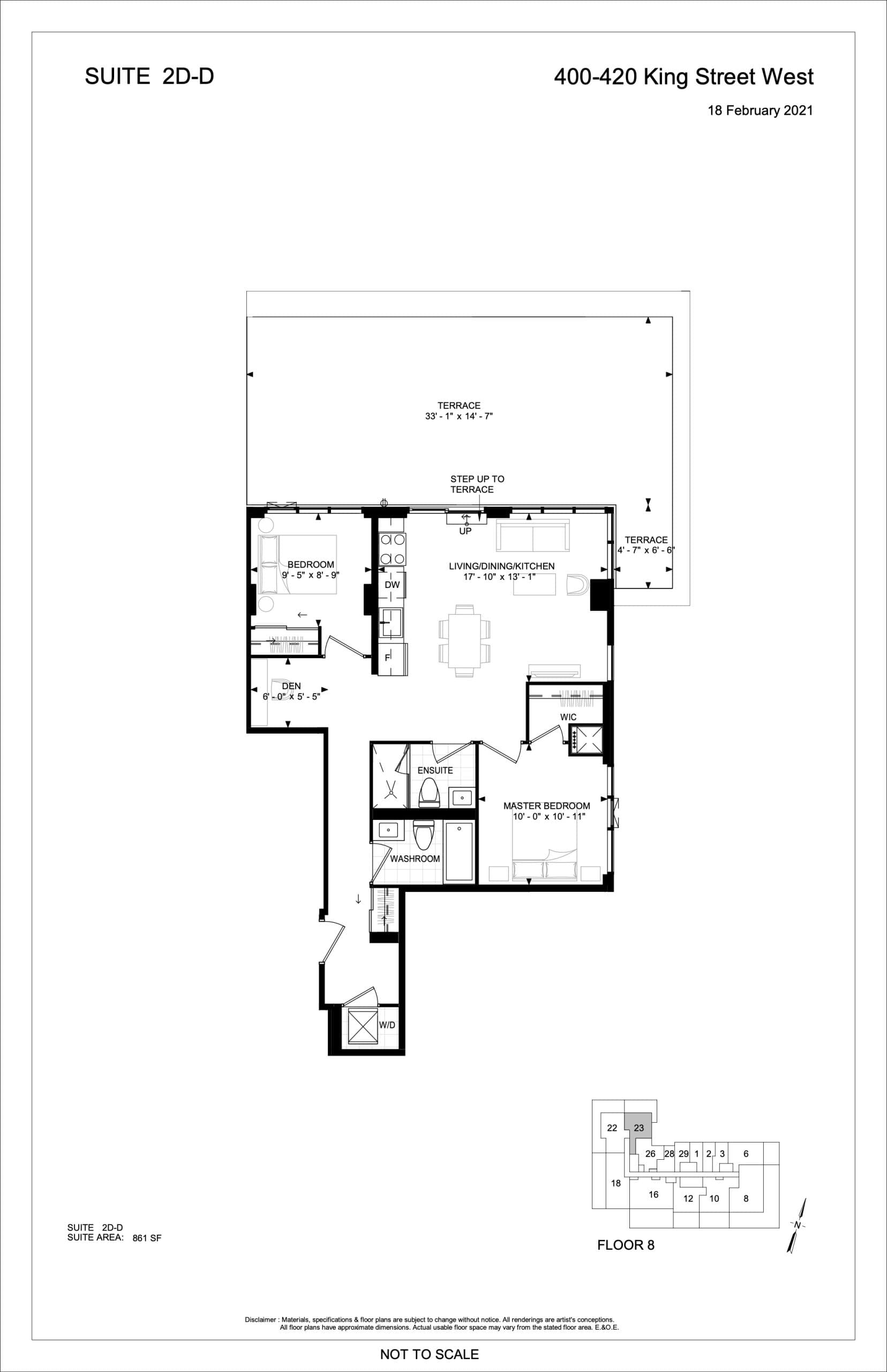 Suite 2D-D Floor Plan at 400 King West Condos - 861 sq.ft