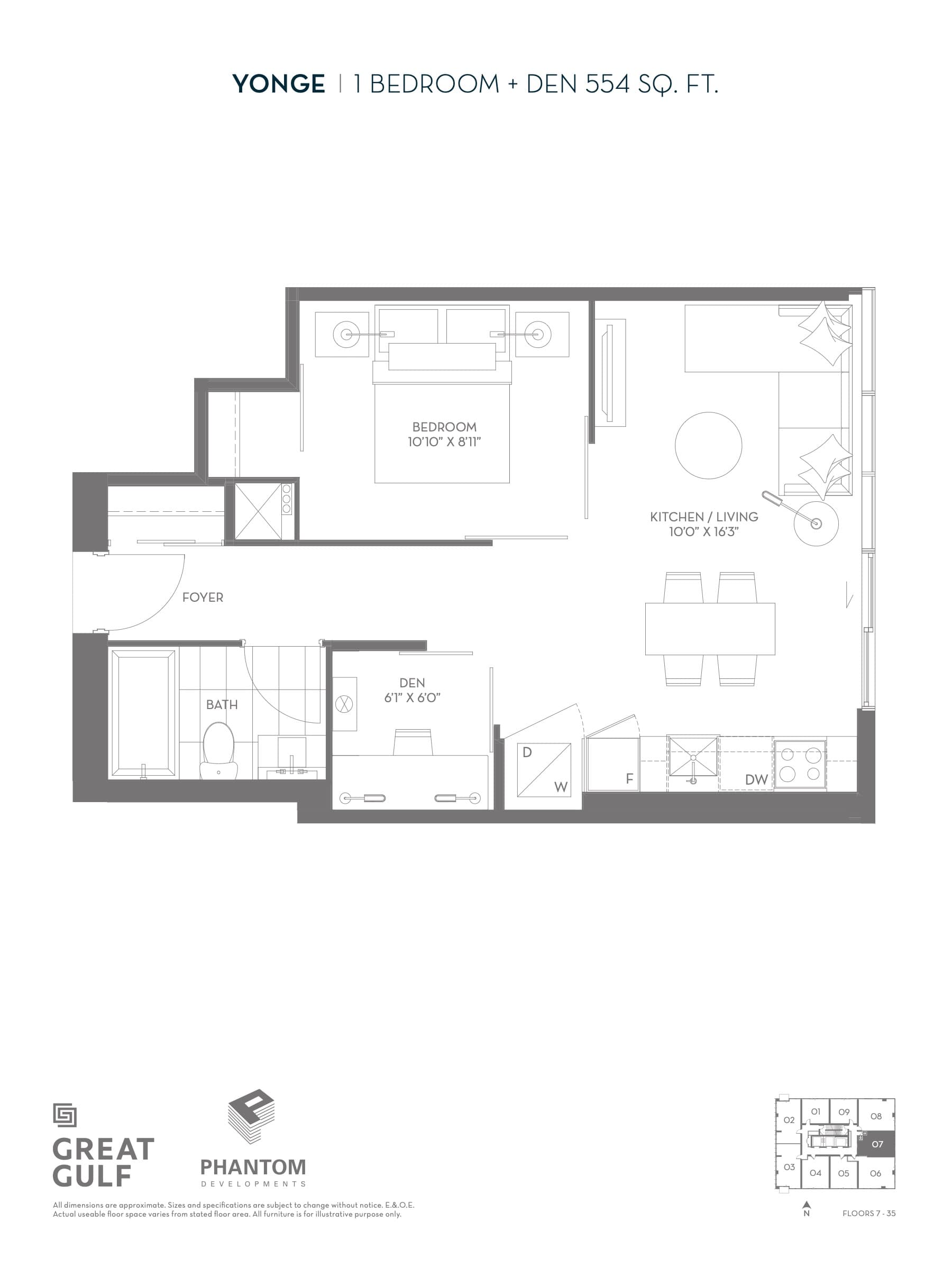 Yonge Floor Plan at 8 Cumberland Condos - 554 sq.ft
