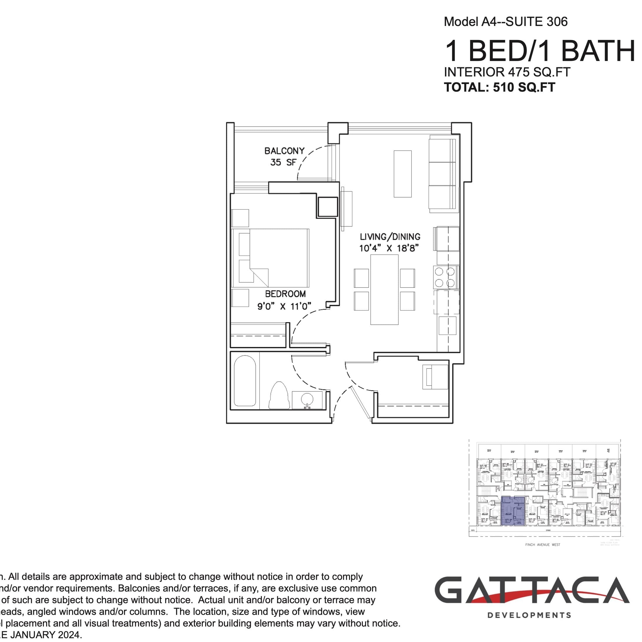 Model A4 - Suite 306 Floor Plan at Gallery Condos by Gattaca Homes - 475 sq.ft