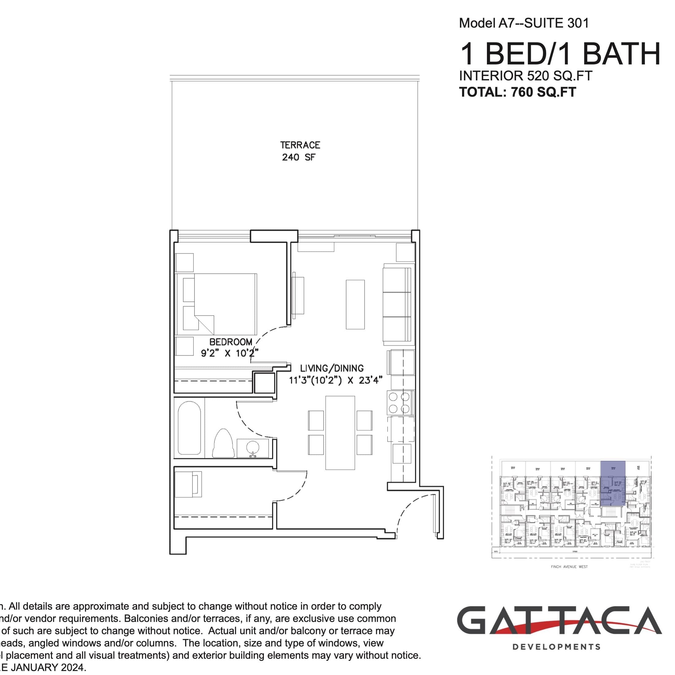 Model A7 - Suite 301 Floor Plan at Gallery Condos by Gattaca Homes - 520 sq.ft