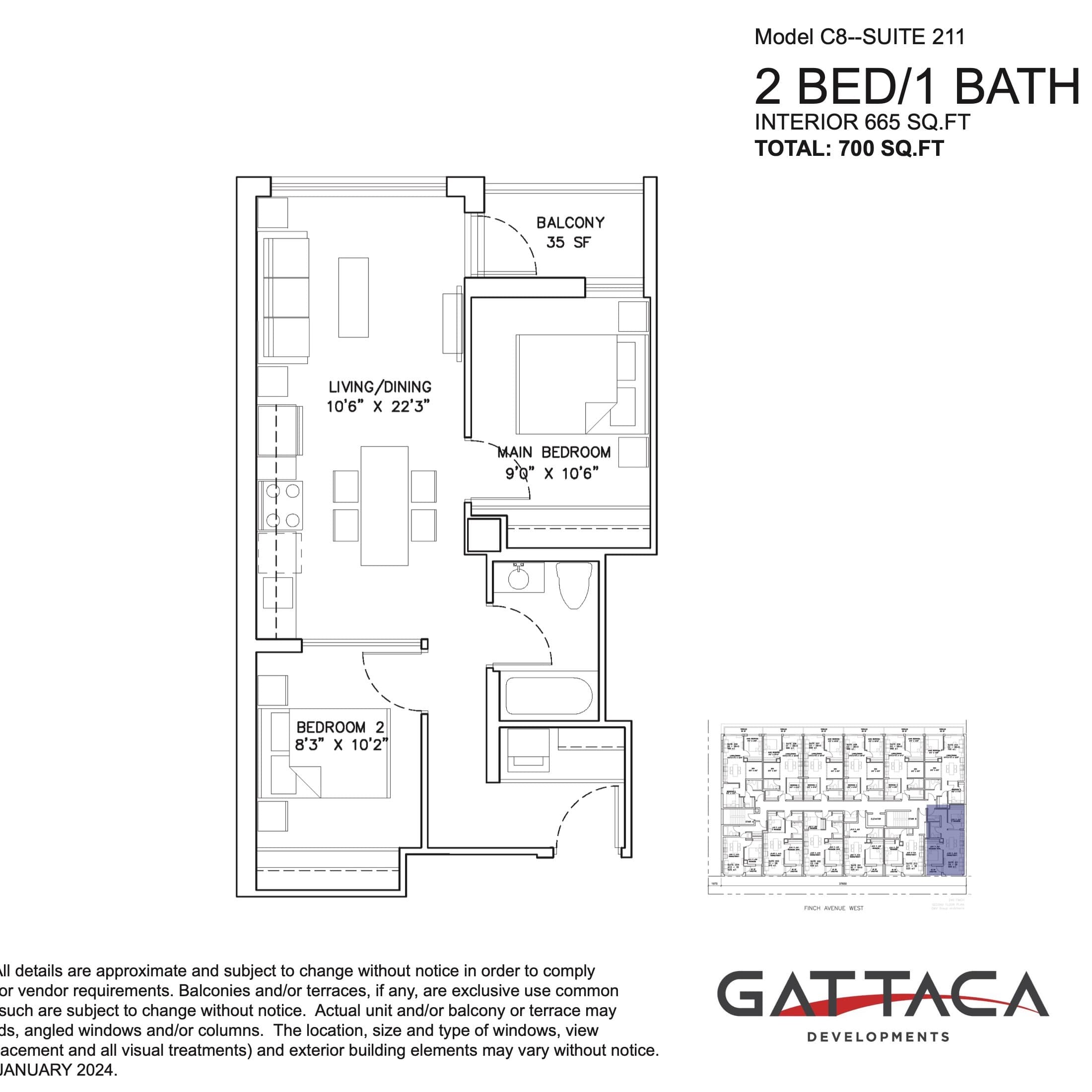 Model C8 - Suite 211 Floor Plan at Gallery Condos by Gattaca Homes - 665 sq.ft