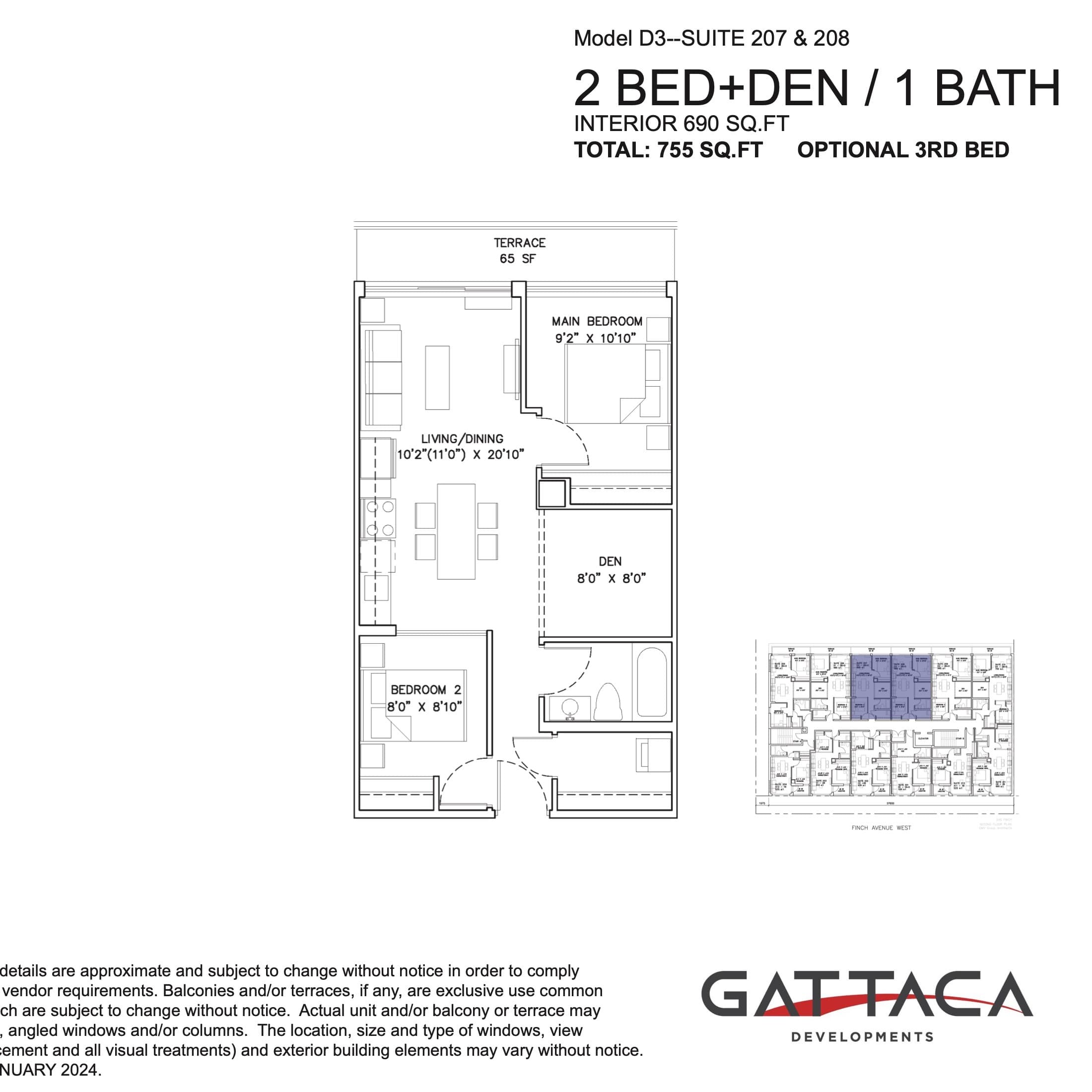 Model D8 - Suite 205 Floor Plan at Gallery Condos by Gattaca Homes - 750 sq.ft