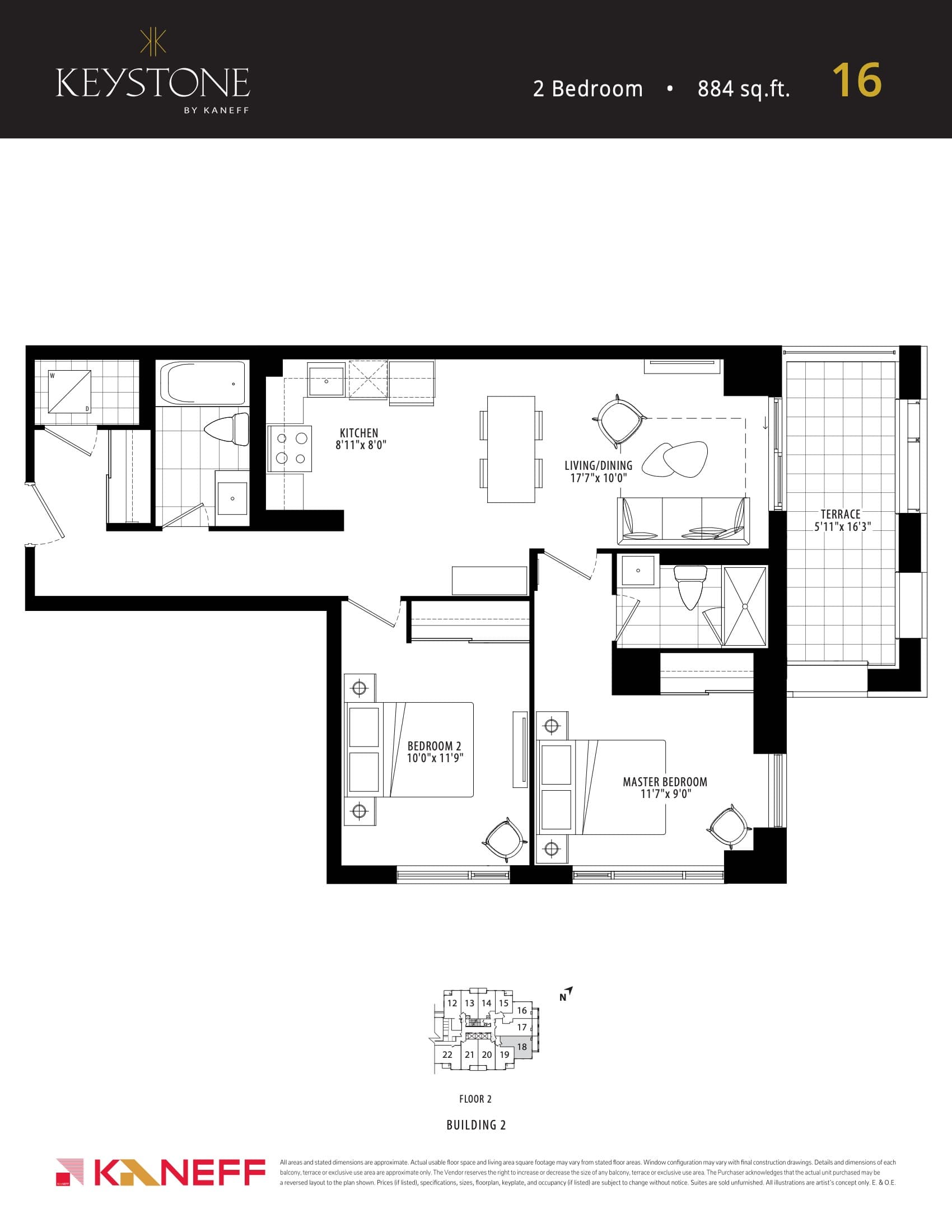 16 Floor Plan at Keystone Condos Phase 2 - 884 sq.ft