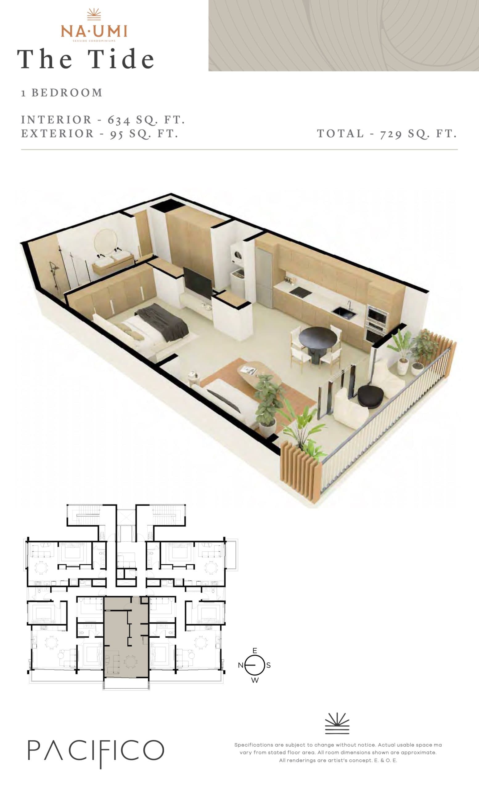 The Tide Floor Plan at Na Umi Seaside Condos - 634 sq.ft