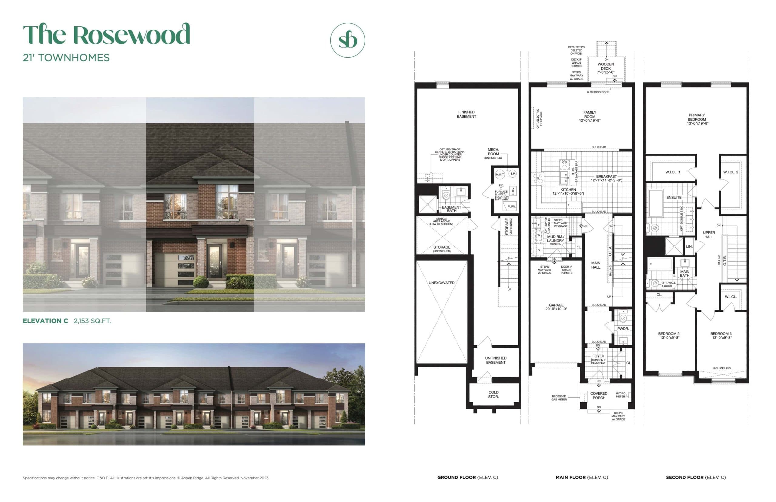 The Rosewood Floor Plan at South Barrie Towns by Aspen Ridge Homes - 2153 sq.ft