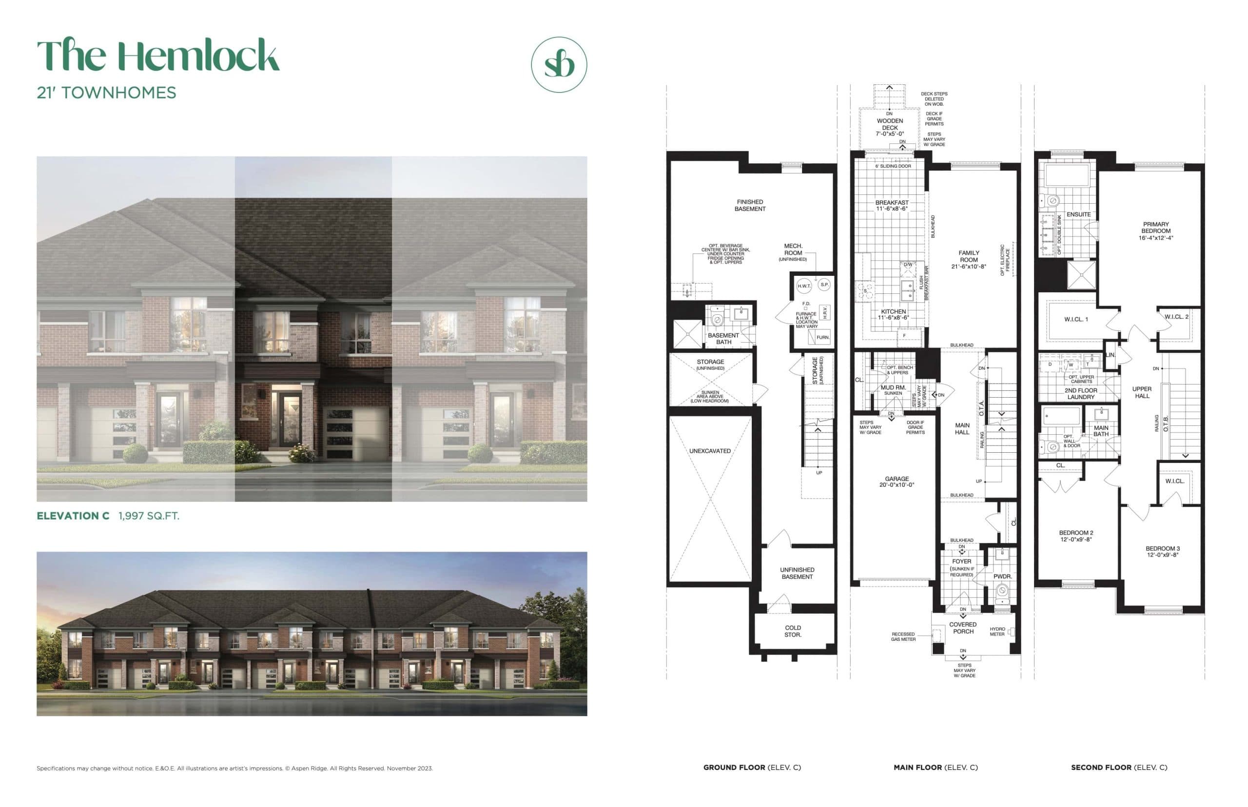 The Hemlock Floor Plan at South Barrie Towns by Aspen Ridge Homes - 1997 sq.ft