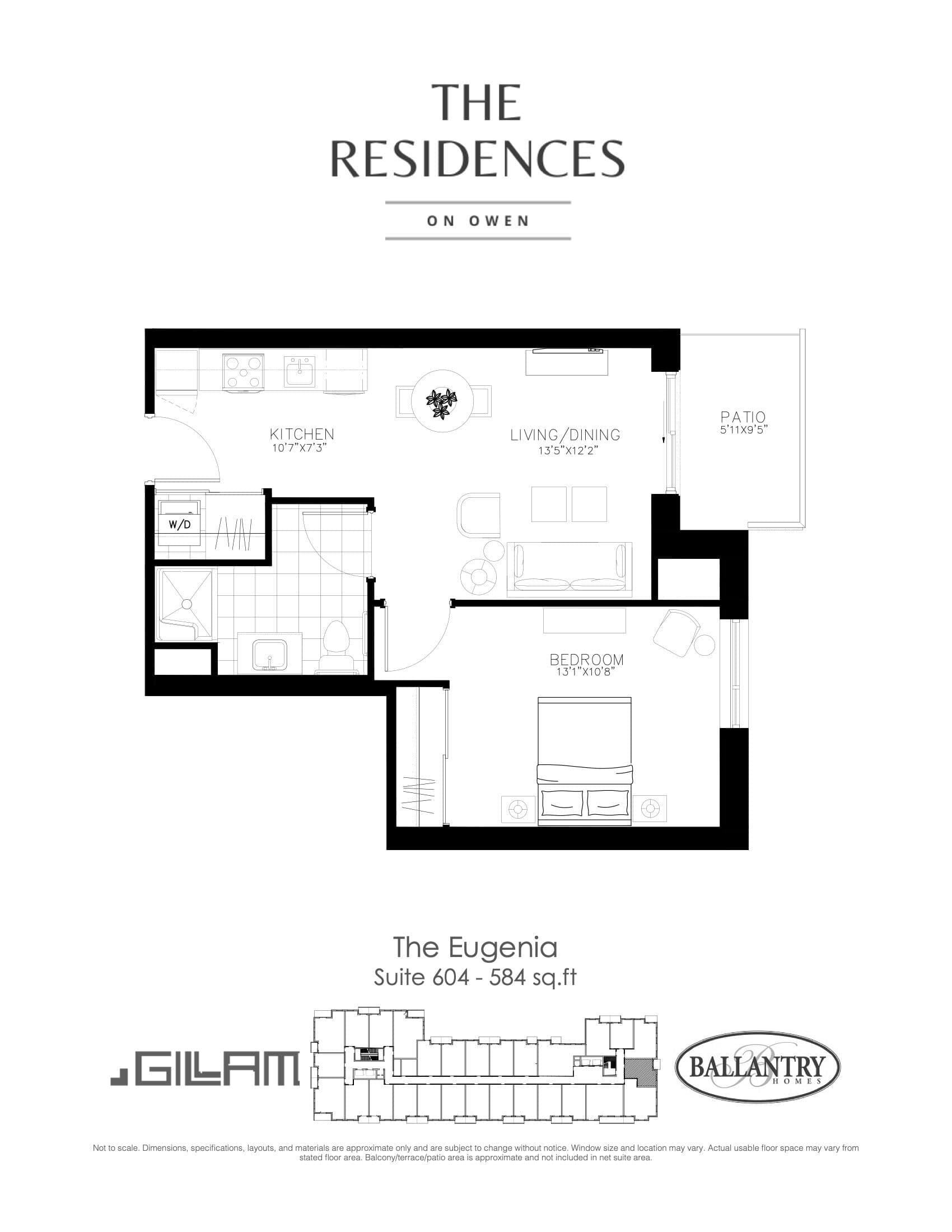The Eugenia - Suite 604 Floor Plan at The Residences on Owen Condos - 584 sq.ft